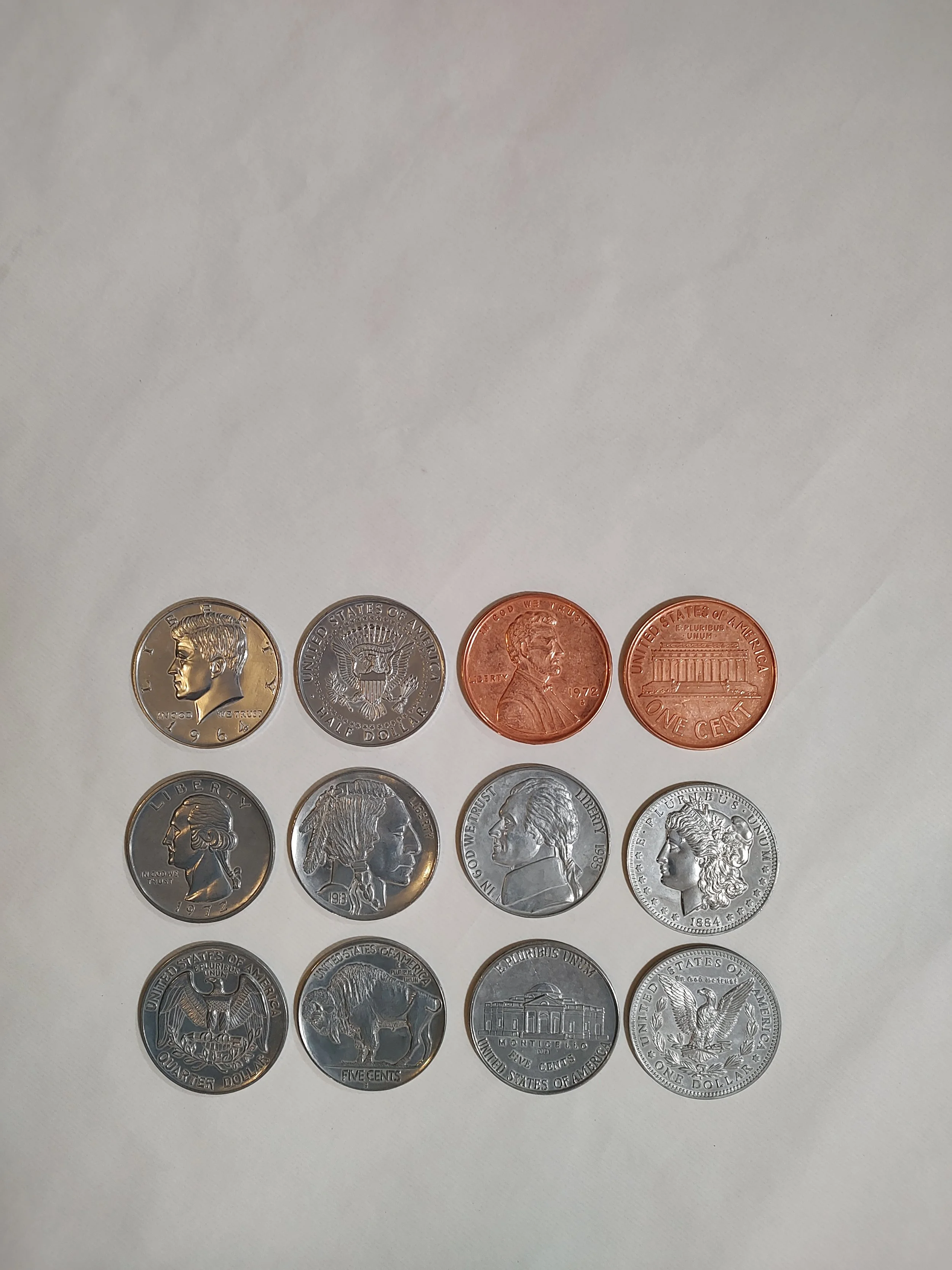 JUMBO 3 inch Coins - Half Dollar, Dollar, Quarter, Dime, Nickel and LINCOLN PENNY