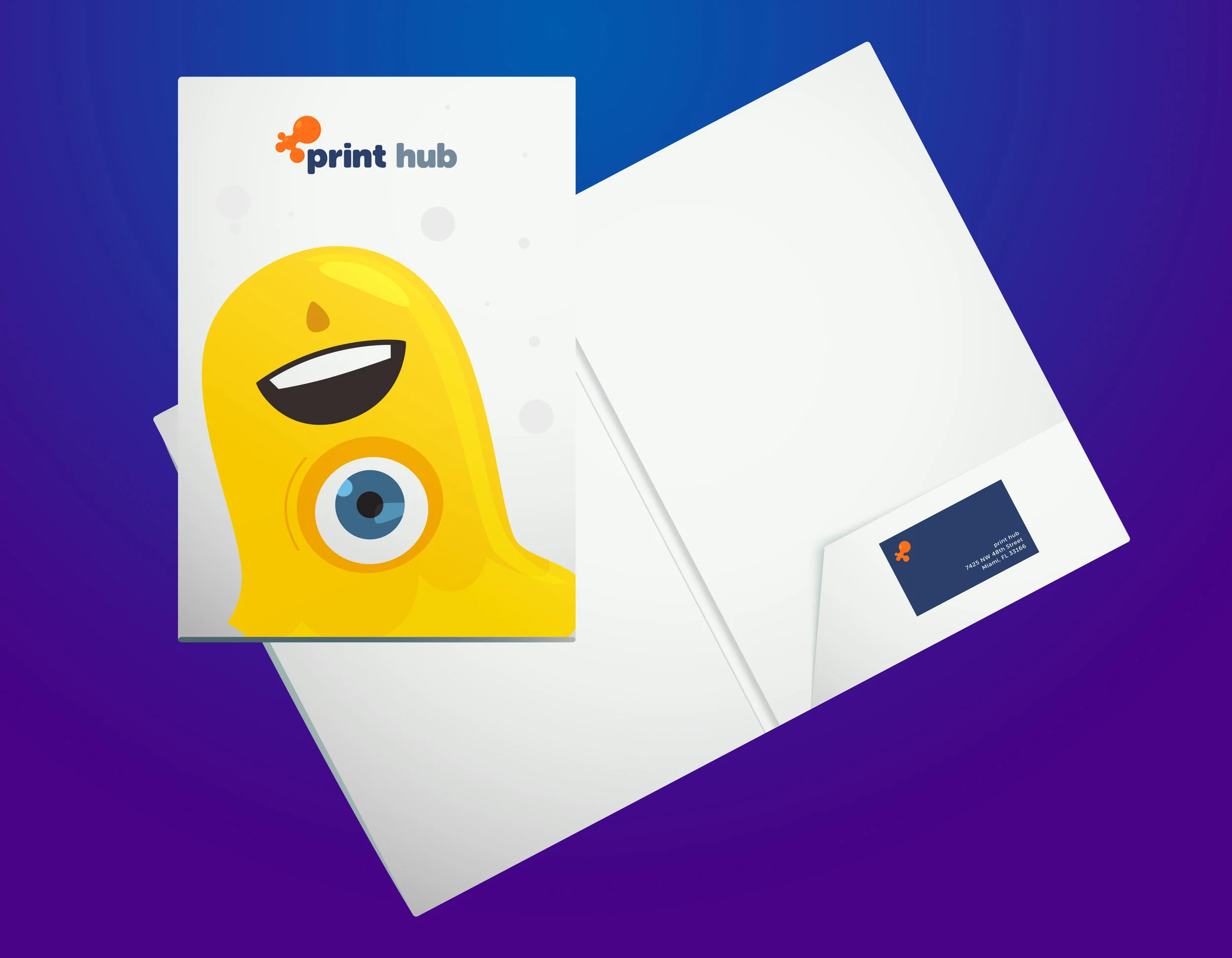 custom printed presentation folder with pockets and business card slit printed by Print Hub a sign shop in Miami