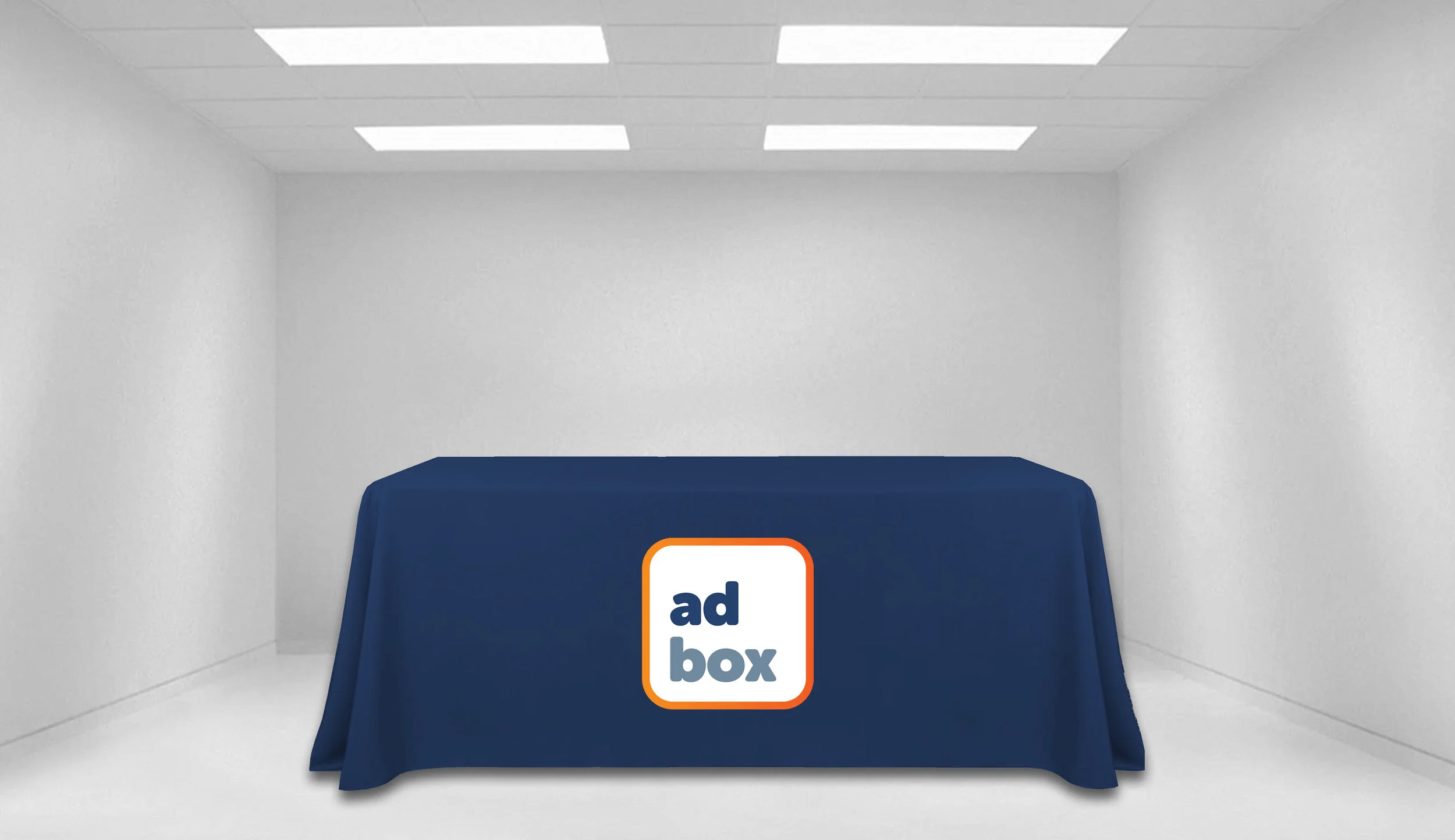 full color dye sublimation blue Ad Box Miami table cover for trade show event printed by Print Hub in Miami