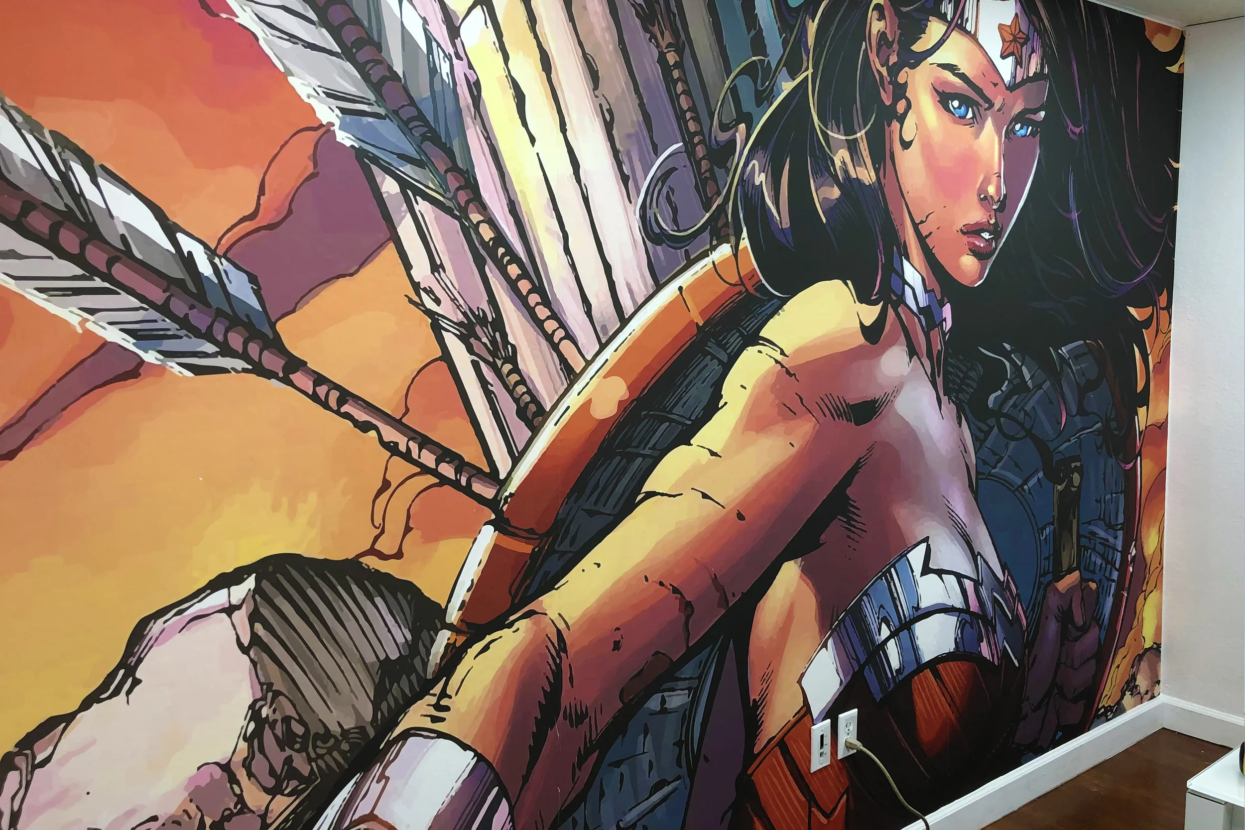 wallpaper wall wrap of wonder woman printed by Print Hub a large format print shop