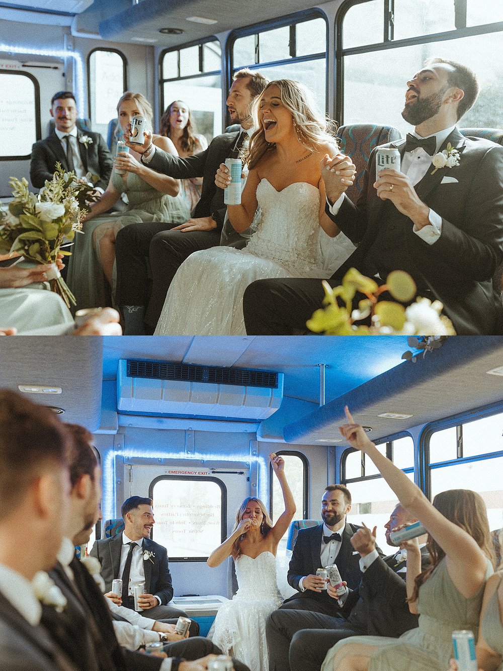  wedding party in bus after ceremony by Steph Photo Co 