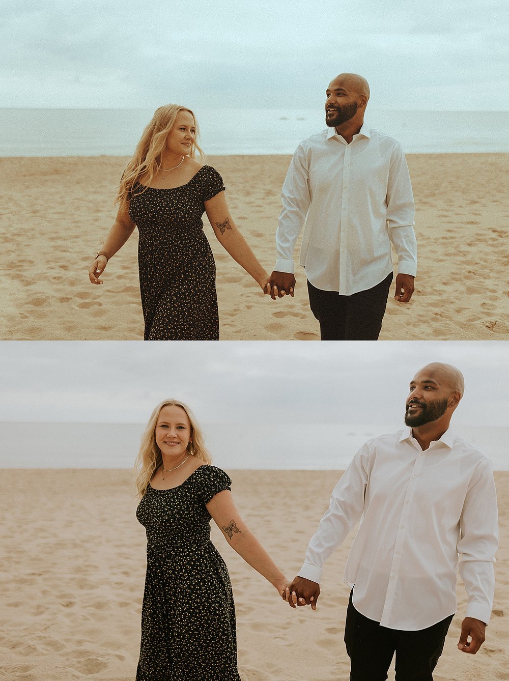  couple dancing on the beach at Grand Haven Engagement session 