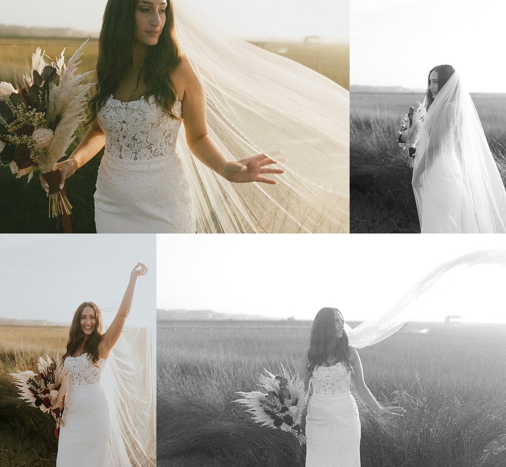 Bride looks through veil durign golden hour by Michigan Wedding Photographer 