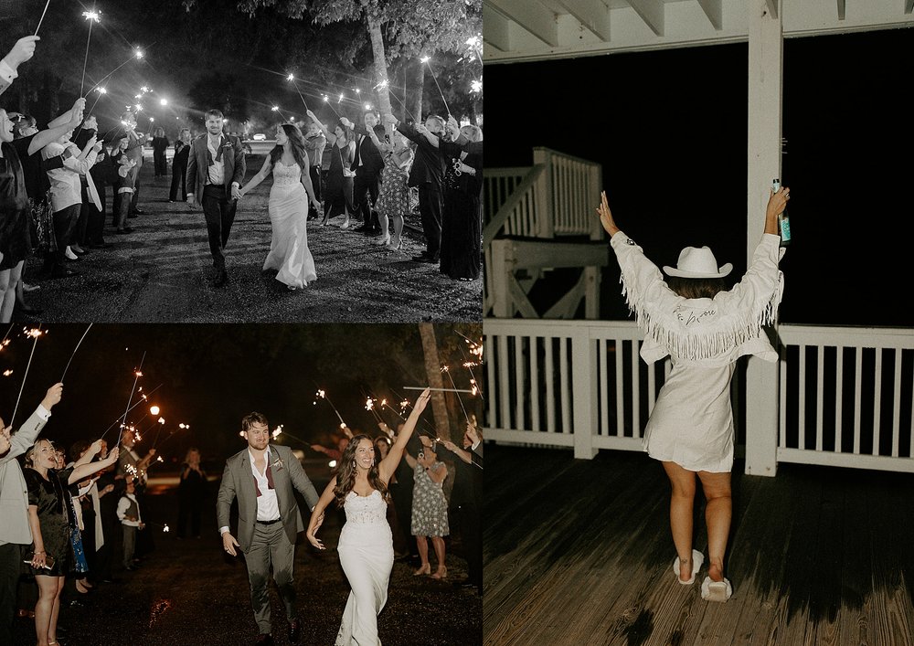  Bride and groom exit to sparklers at Pawleys Island 