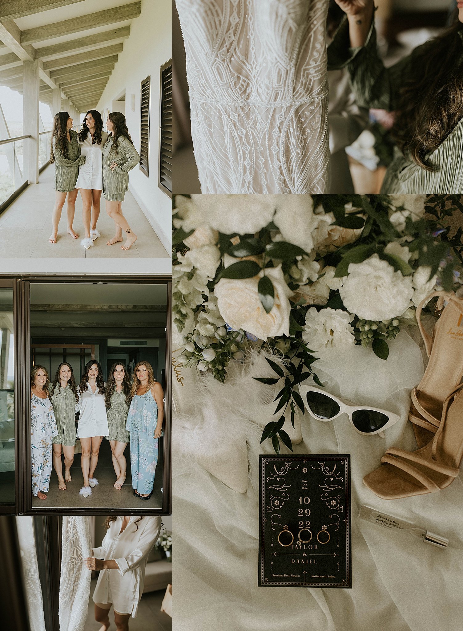  Bridesmaids stand together in Quintana Roo 