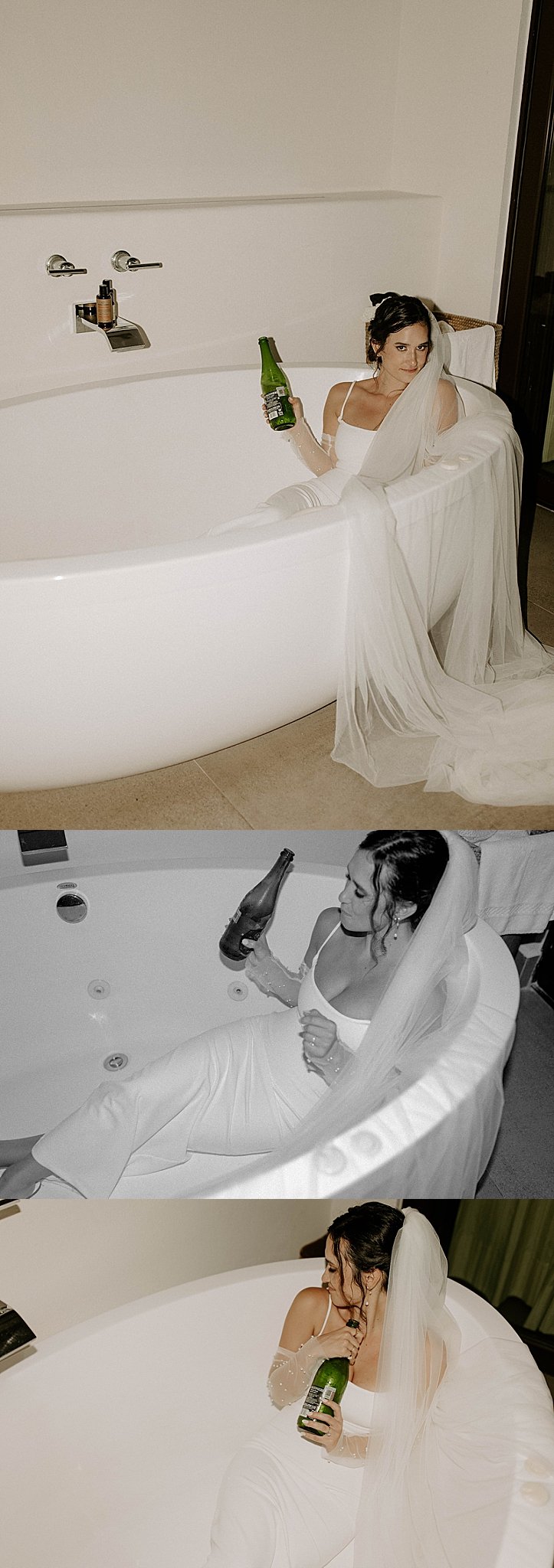  Bride drinks champagne in tub by Michigan wedding photographer 