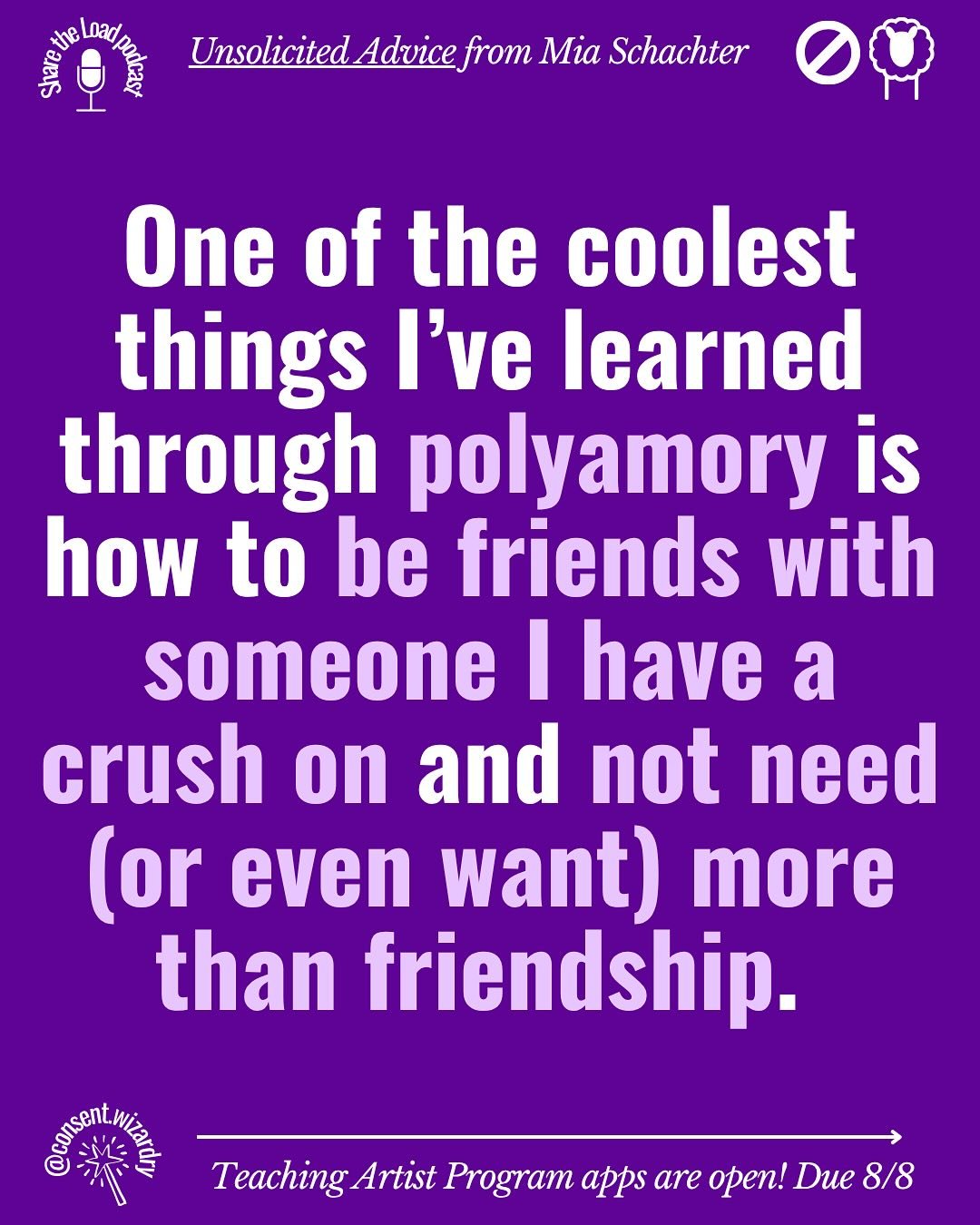 Polyamory Workbook available via link in bio.

UPCOMING CLASSES
* Consent Educator Training: 9/8&ndash;10/9
* Consent-Based Teaching Artist Program: 9/8&ndash;11/20

Comment &ldquo;classes&rdquo; to get a link.

Comment:
* &ldquo;UA&rdquo; for a link