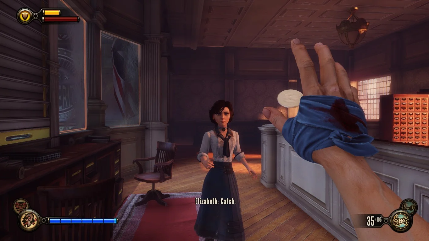 Elizabeth boils down to a simple function: Ammo Dispenser. Slightly less useful than Team Fortress 2’s.