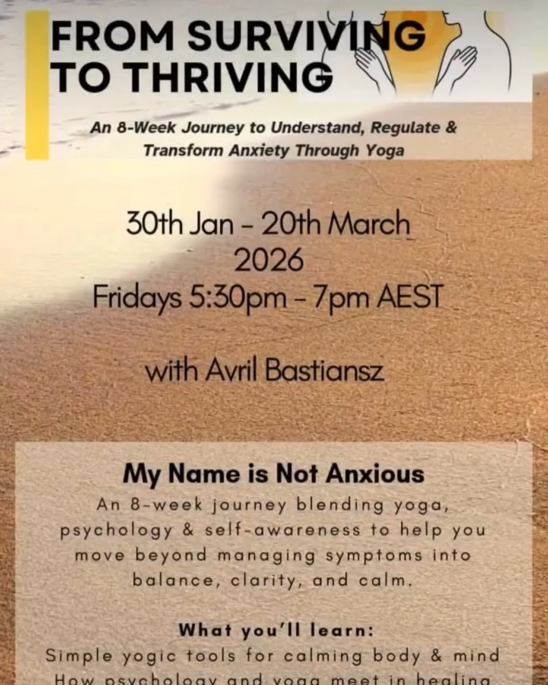 Anxiety is not who you are. Don&rsquo;t let it run your life. In this 8 week course you will gain an understanding of how anxiety can hijack your sense of self and destroy your peace.  Learn how to take back your identity through practices of yoga.

