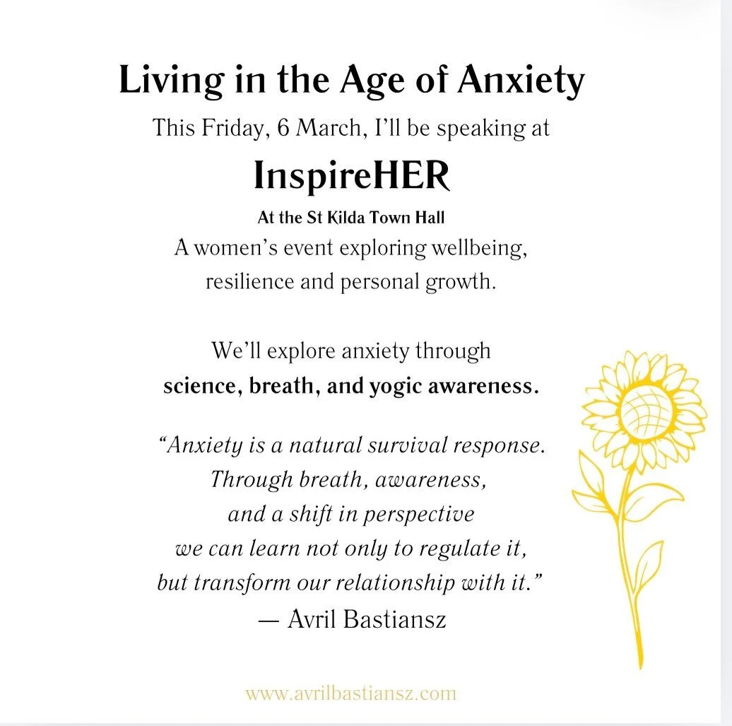 This Friday, I&rsquo;ll be speaking at the InspireHer event &mdash; a gathering of women coming together to explore wellbeing, resilience and personal growth.

I&rsquo;ll be sharing a talk titled - Living in the Age of Anxiety.

Anxiety has become on