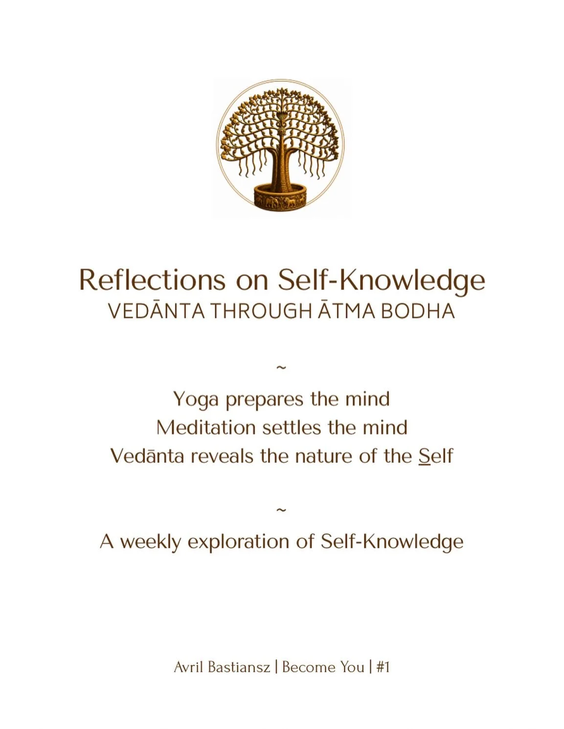 Dear friends,

I&rsquo;m beginning a new weekly series here called Reflections on Self-Knowledge.

This is an Instagram education series exploring Self-Knowledge through Ādi Śaṅkarācārya&rsquo;s Ātma Bodha, using Swami Nikhilananda&rsquo;s translatio