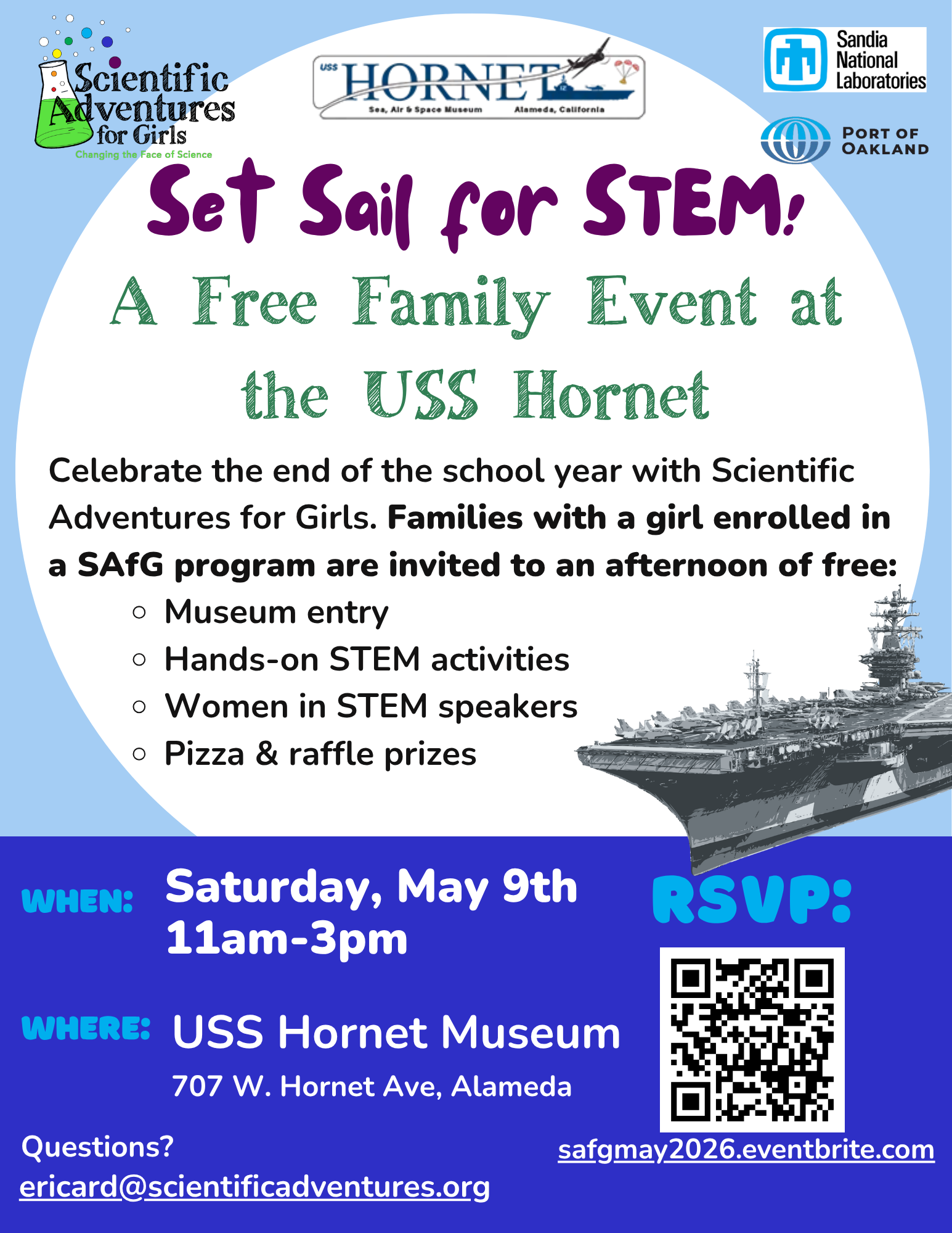 For Scientific Adventures for Girls Families: End-of-Year Celebration at the USS Hornet Museum
