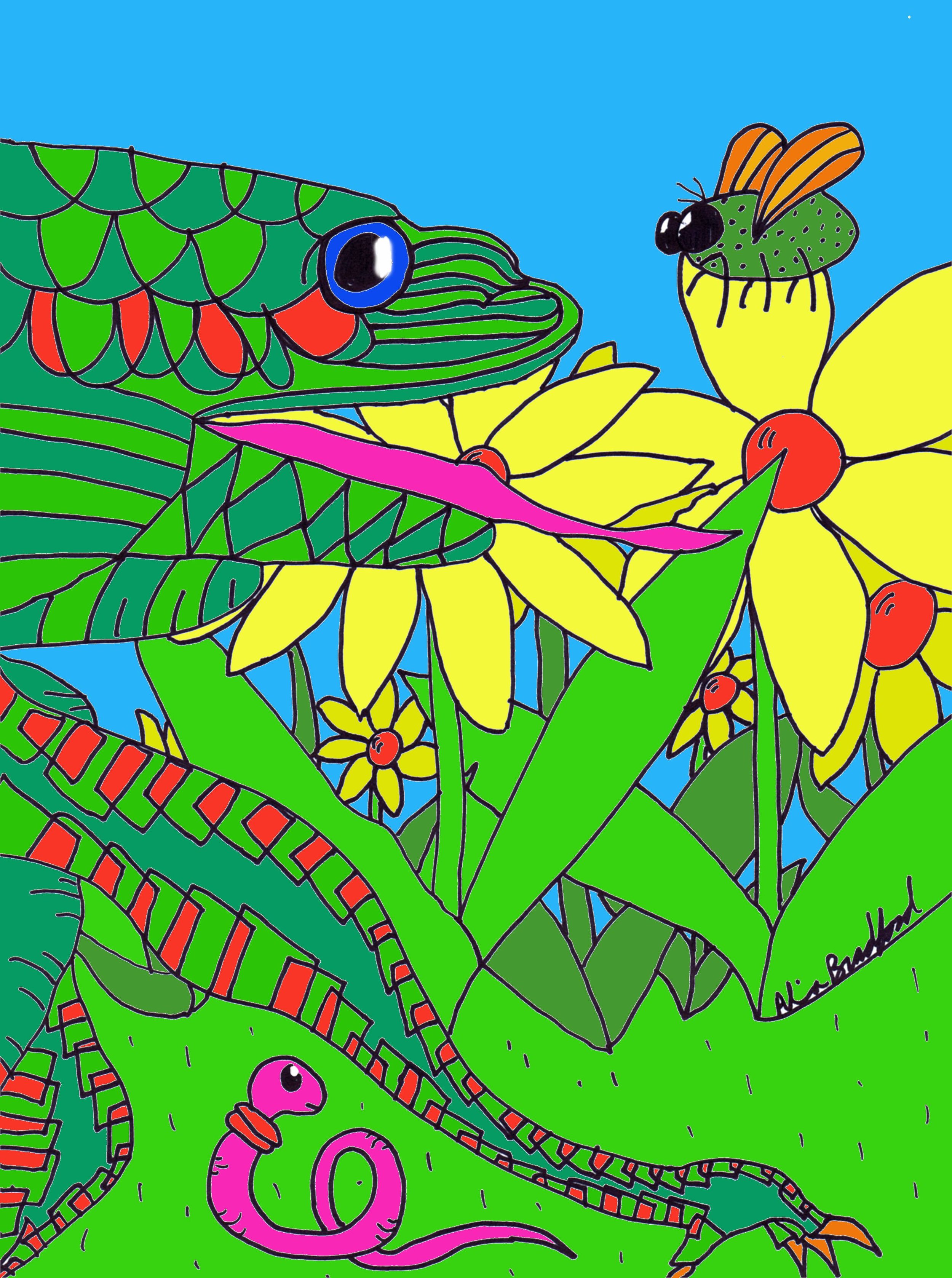 zentangle lizard and fly colored.jpg