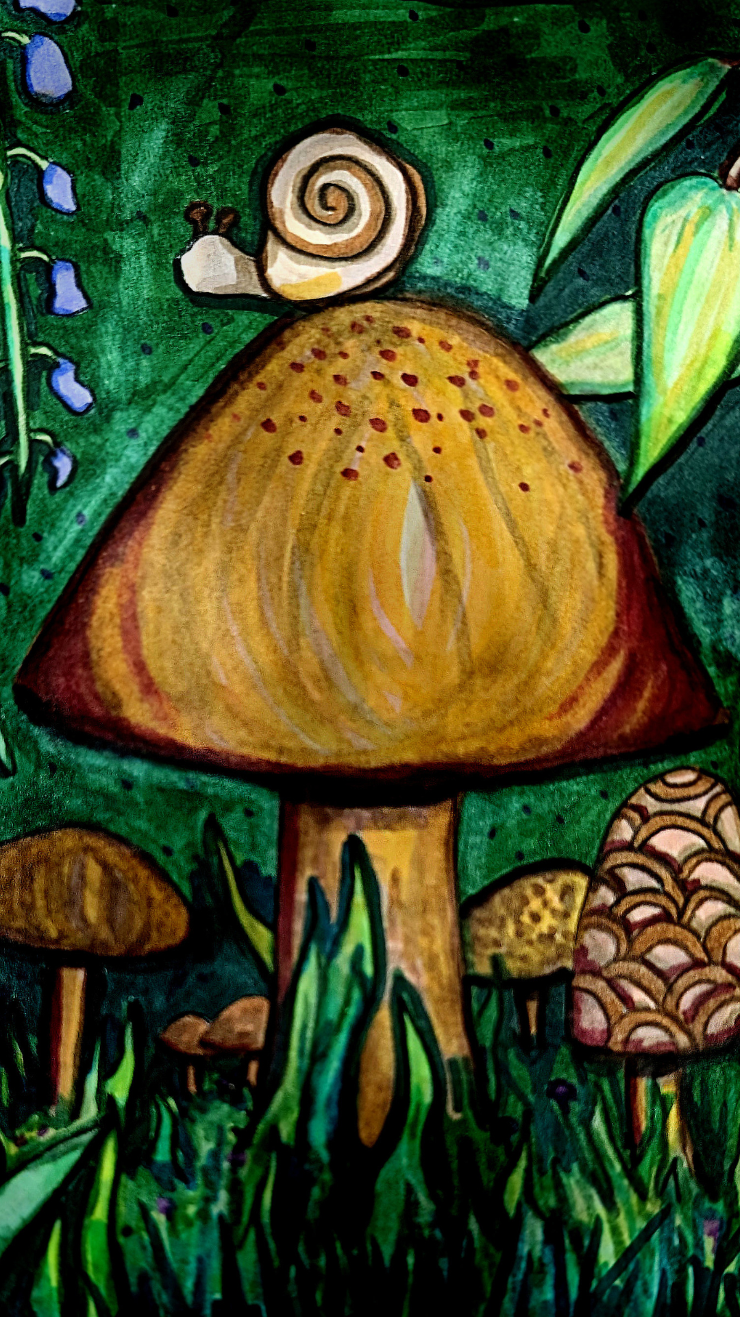 Snail on a mushroom phone wallpaper.png