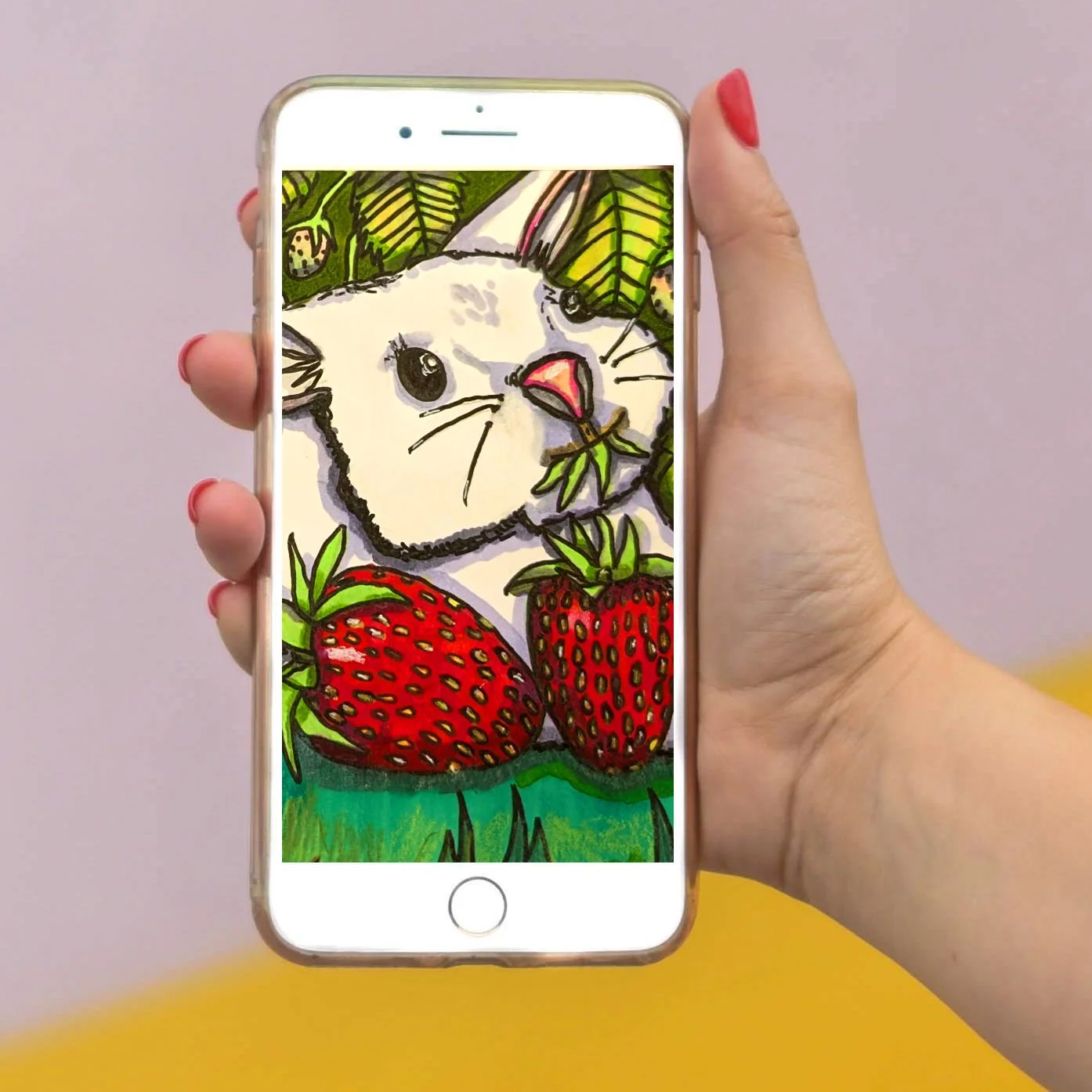 Rabbit and Strawberries Phone Wallpaper