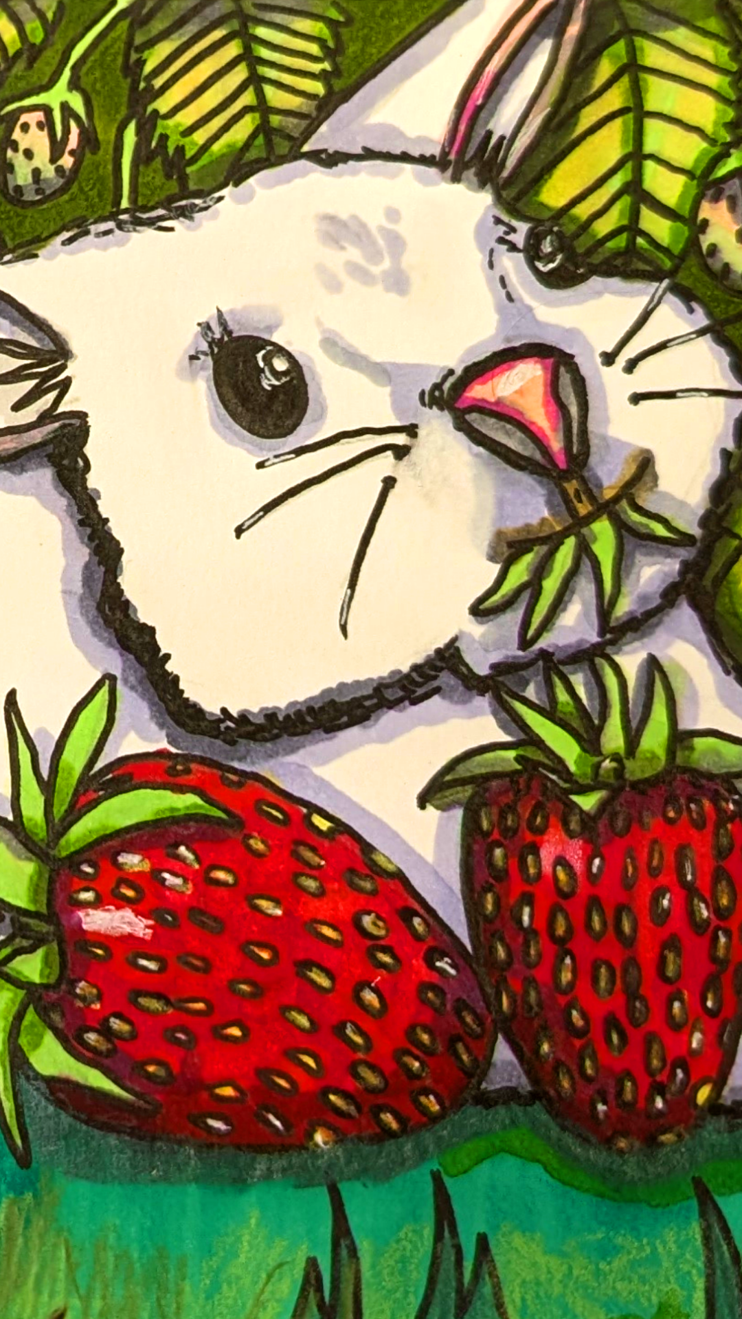 Rabbit with Strawberries Phone Wallpaper.png