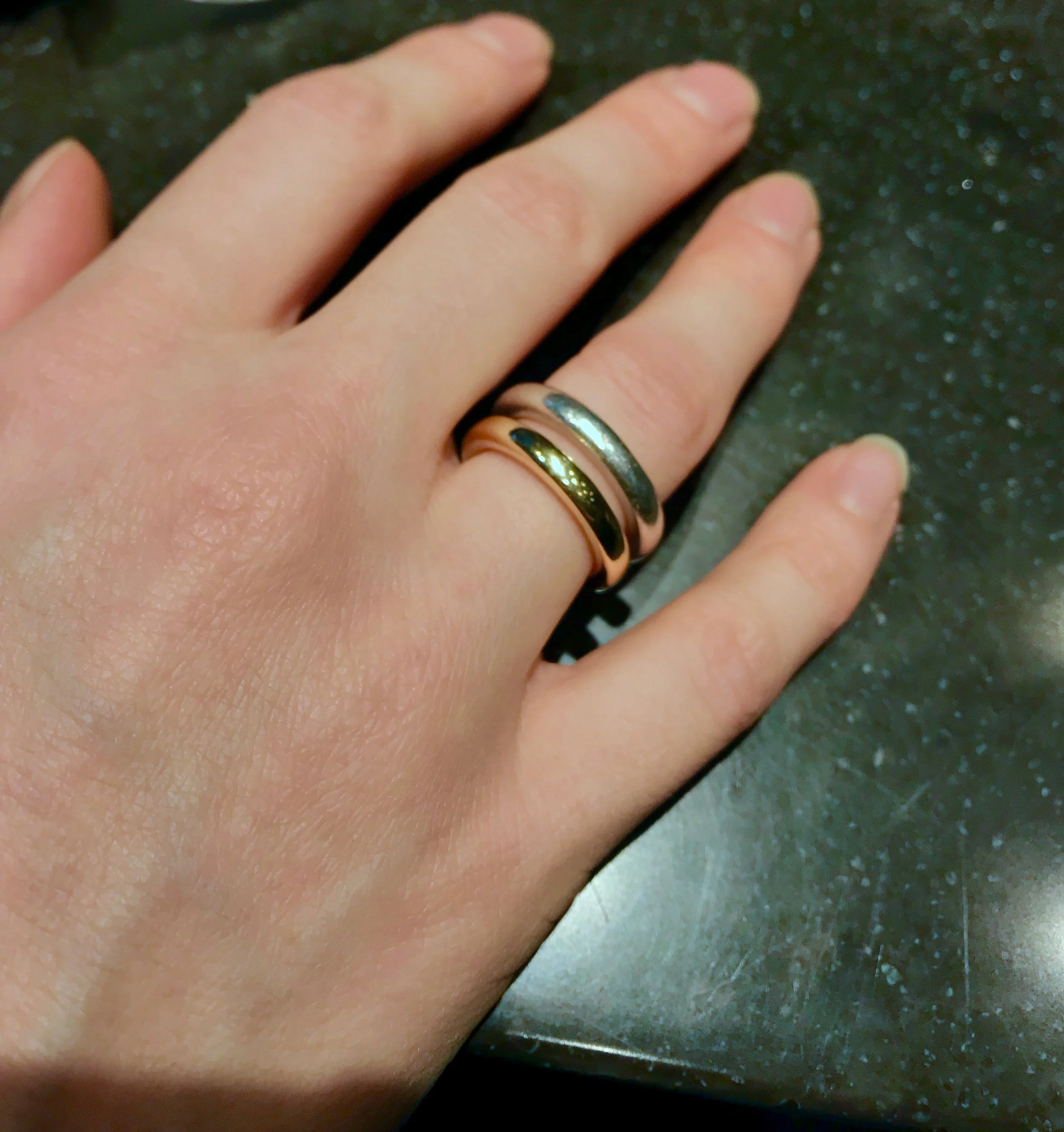 Heavy silver and 18k gold matching bands