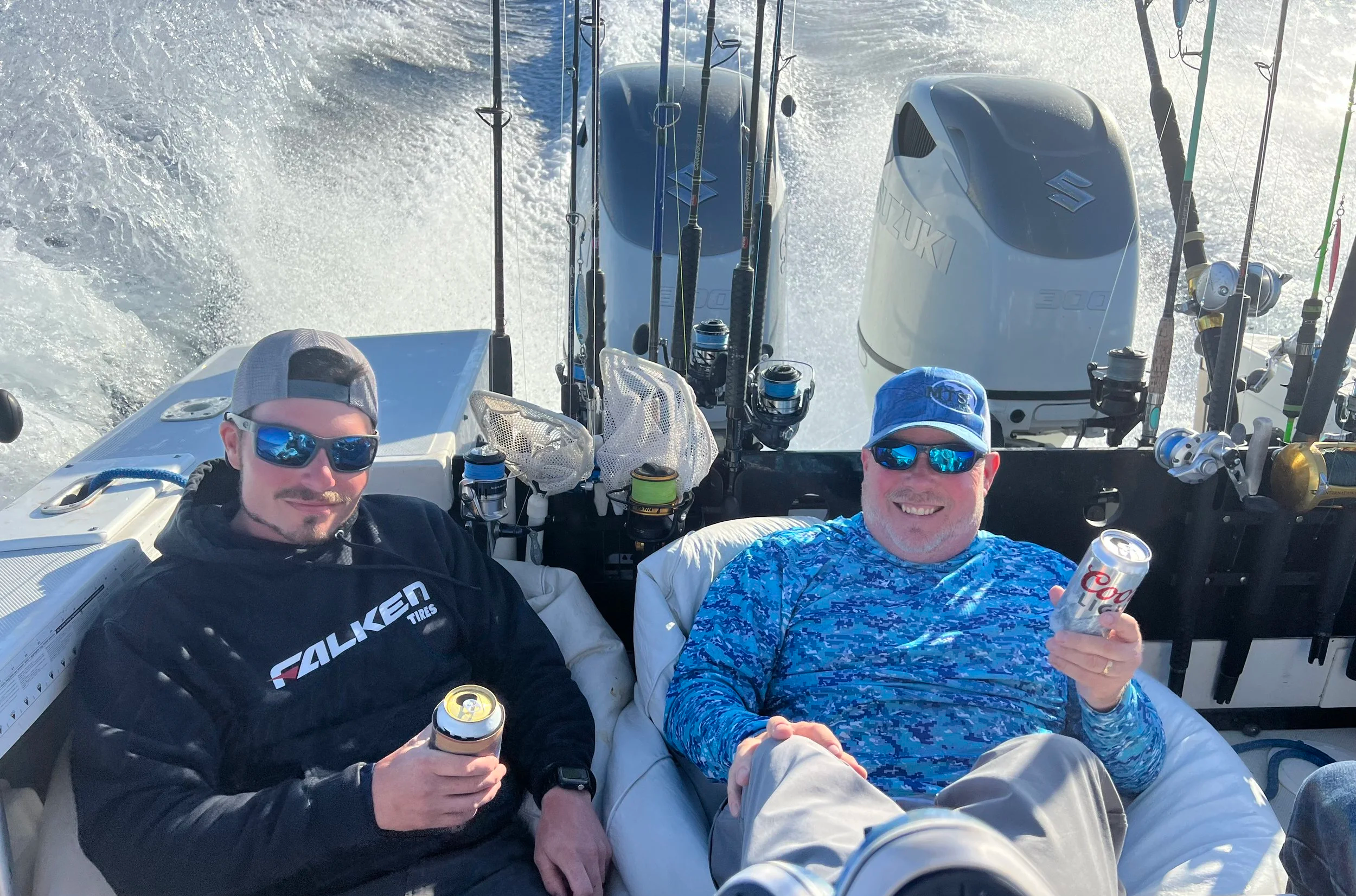 Relaxing on  a deep sea fishing charter.