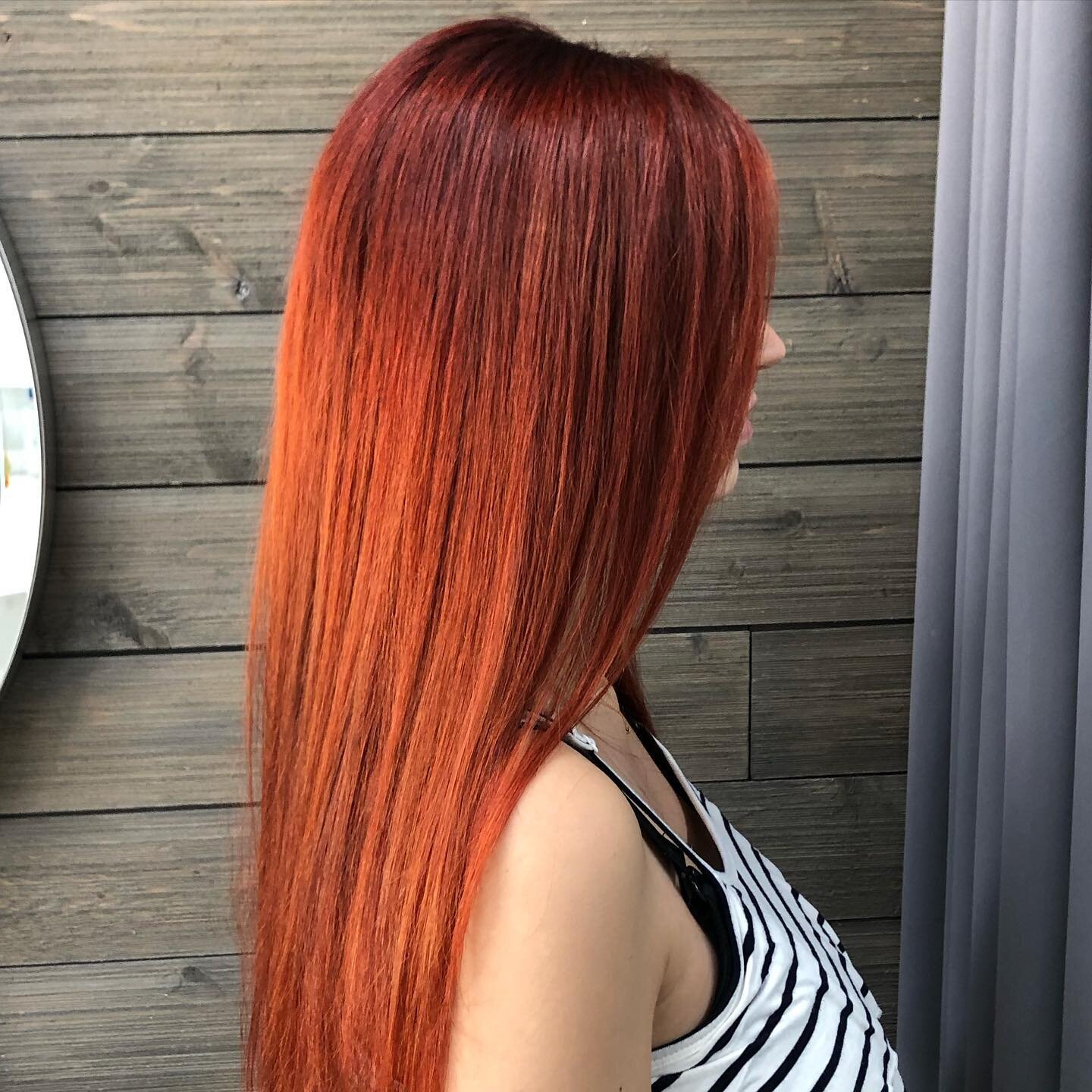 Coppery red 🔥. Gotta love a girl who isn&rsquo;t afraid to make a statement. Change it up, fall 🍁 is around the corner! #fallforit #redhair  #redheads #scottsdalearizona #scottsdalehair