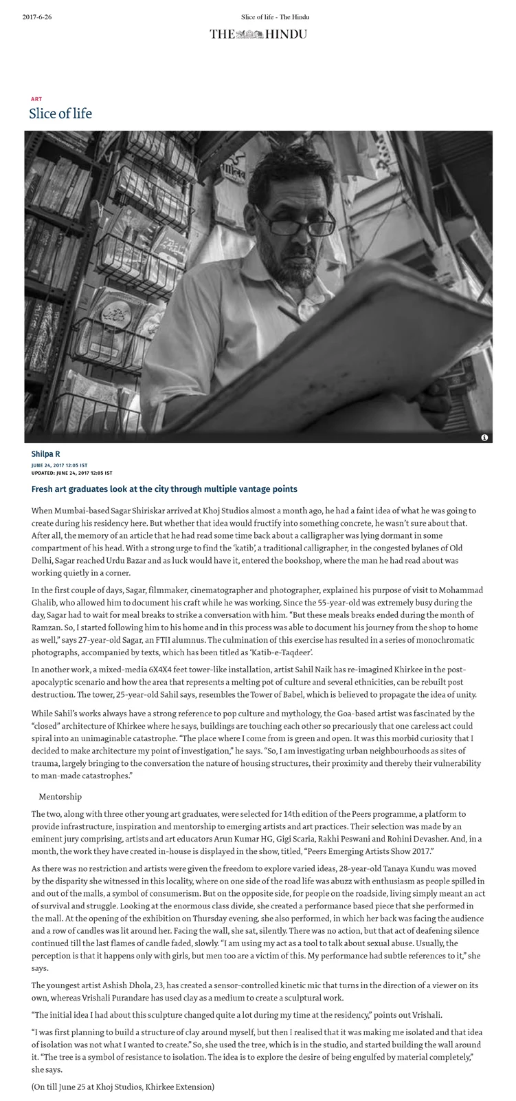 Khoj Residency Programme - Tearsheet - Article about the Group Show Exhibition - The Hindu.jpg