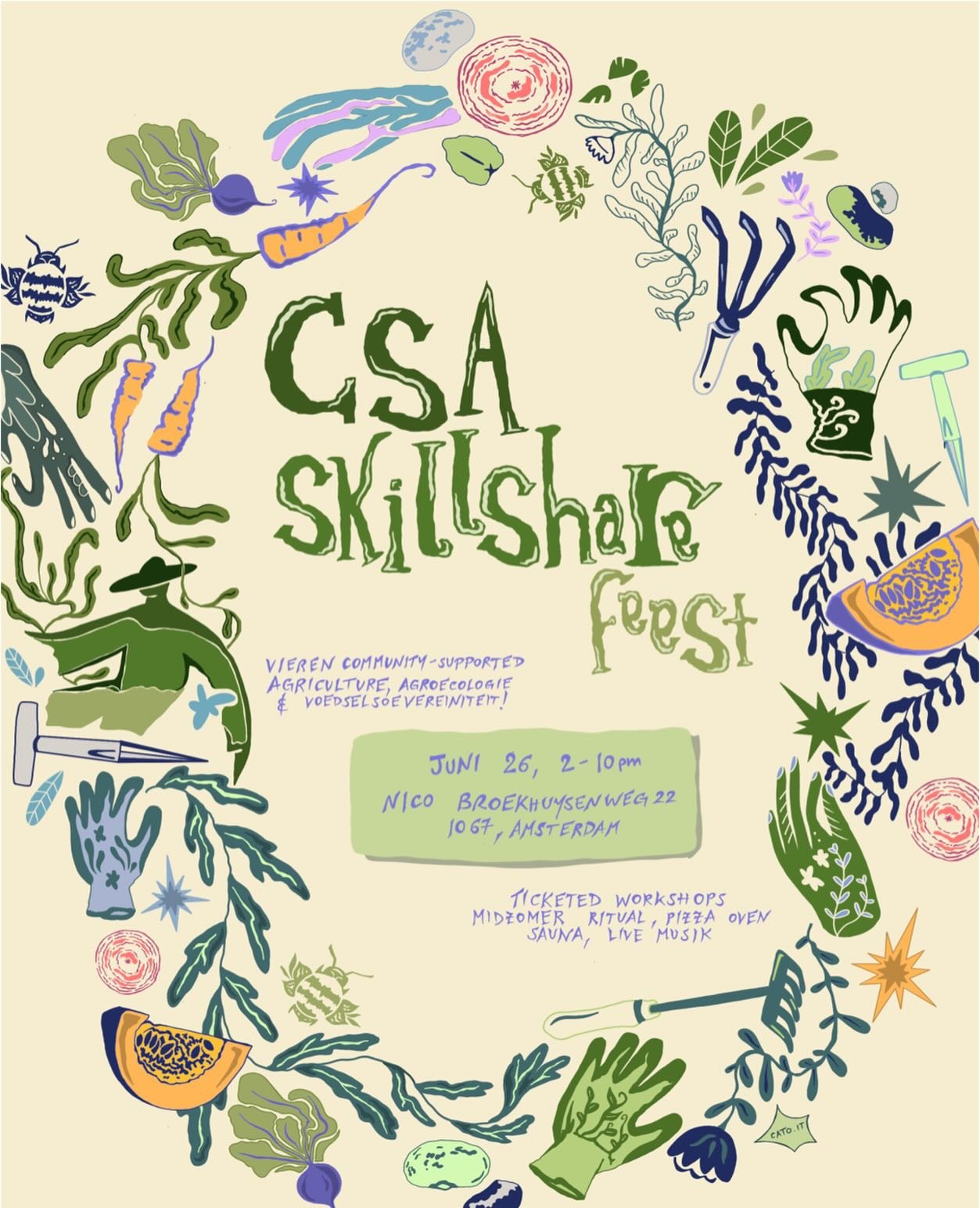 🌽CSA Skillshare Feest 🌶️
A midsummer gathering to celebrate community-supported agriculture, agroecology &amp; food sovereignty &mdash; with workshops, pizza from the wood oven, fire &amp; live music ✨

📍 At De Stadsgroenteboer, Nico Broekhuysenwe