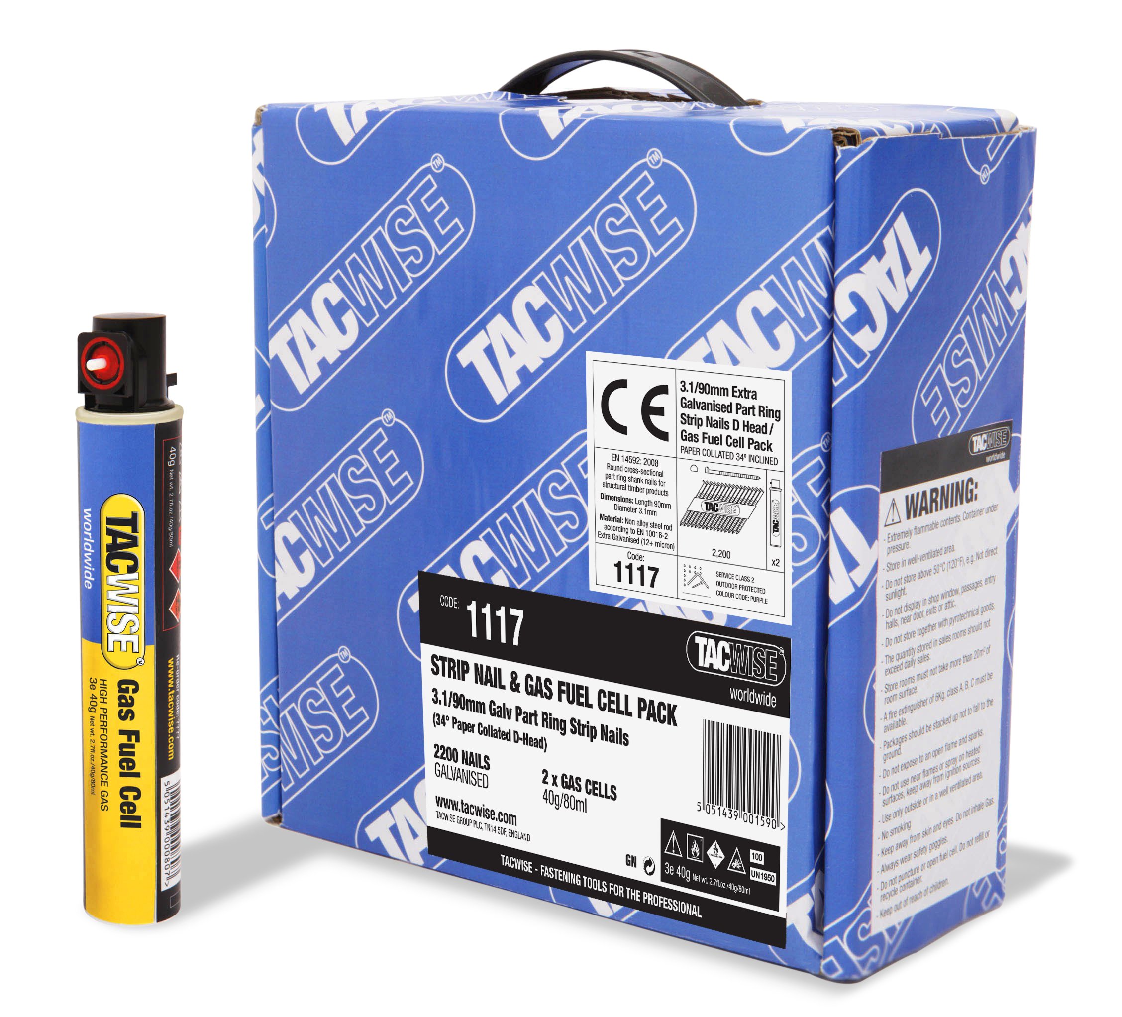 Tacwise 34 degree paper collated strip nails with gas