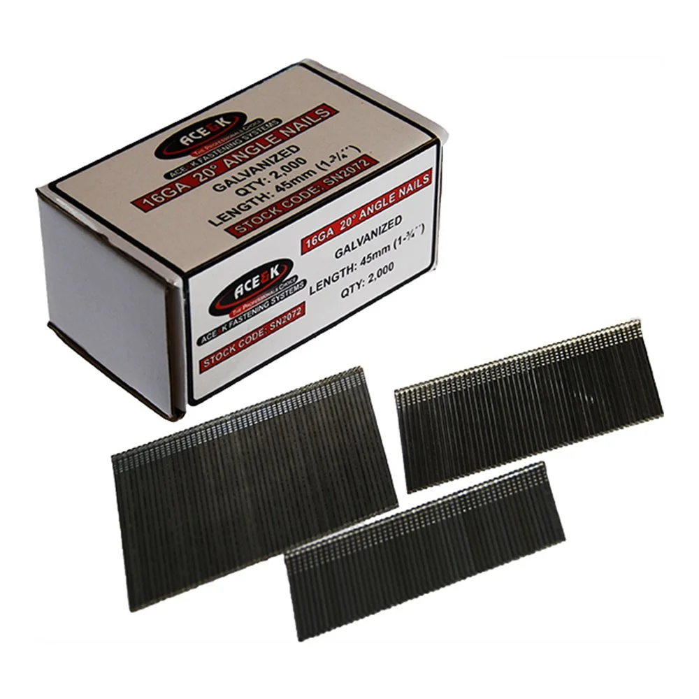 16G 20° Angled Finish Nails box qty 2,000 — Sacrofast Limited