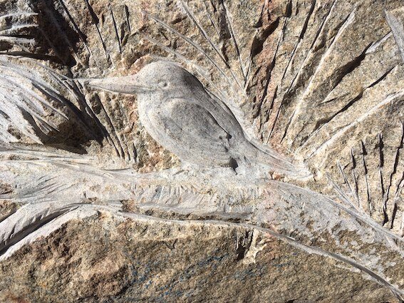 Sally Wickes - sacred kingfisher detail - Dining with the locals - grey granite - SACL 9day symposium - 2019 s.JPG