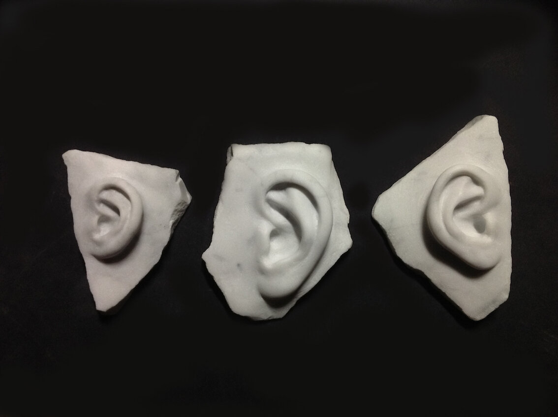 Sally Wickes-Ear studies I,II,III- Carrara marble-2013-Ear I 9x6x3cm,Ear II 10x8.5x3cm, Ear III 11x8x3cm  web.jpeg