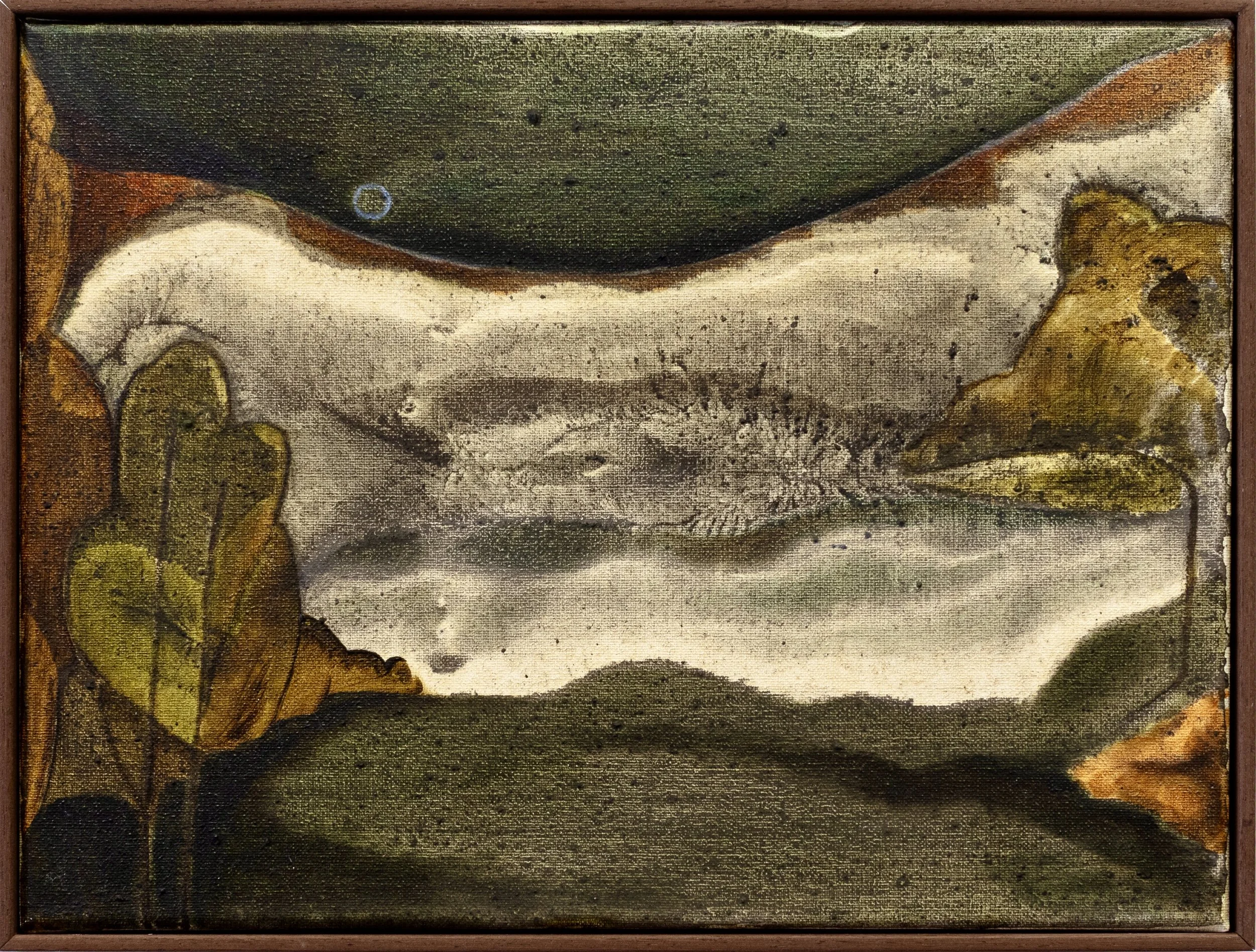 "Landscape of my Chest I"
Pigments, ashes, oil, oil stick on linen
30x40cm - framed 