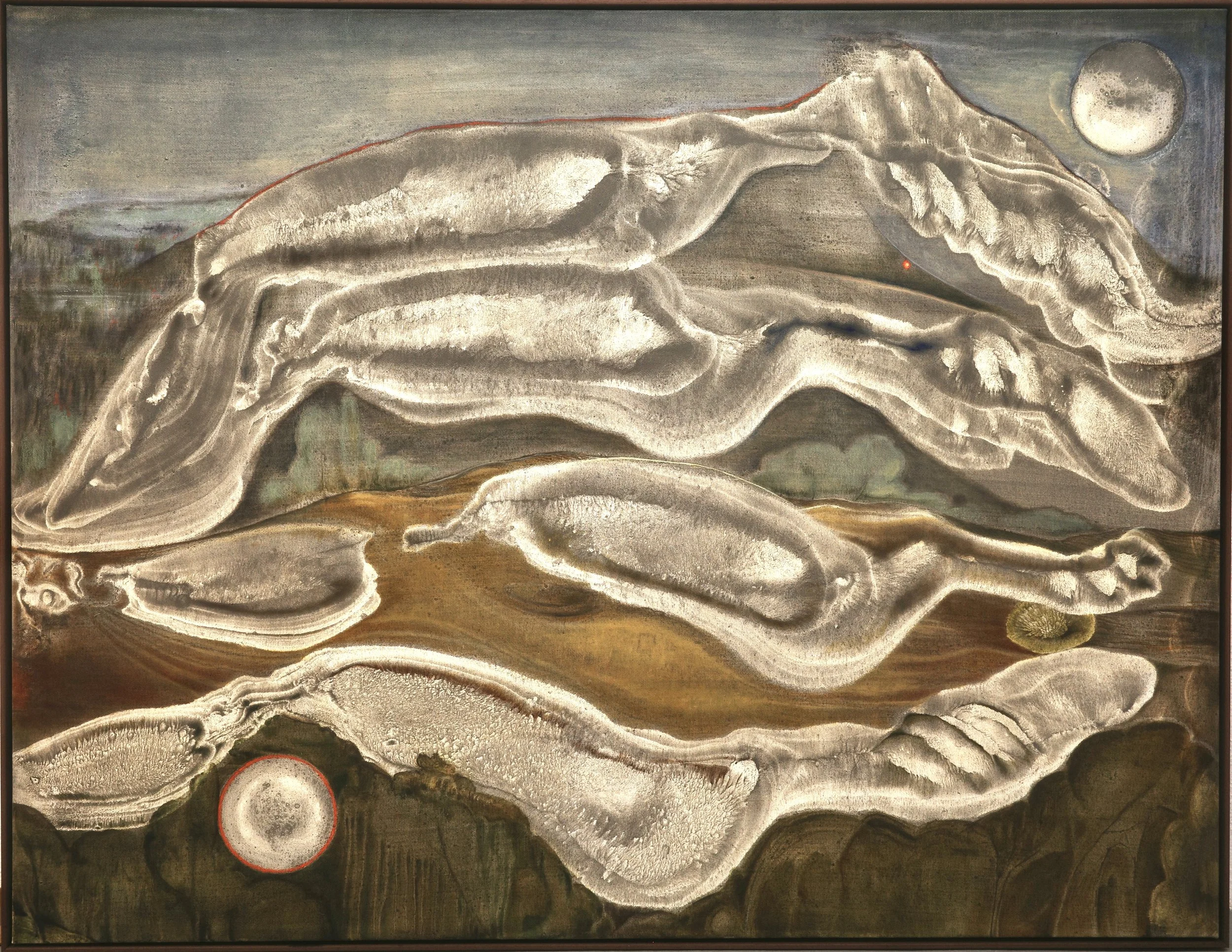 "Sinking Into"
Pigments, ashes, oil, oil stick on linen
140x100 cm - framed 