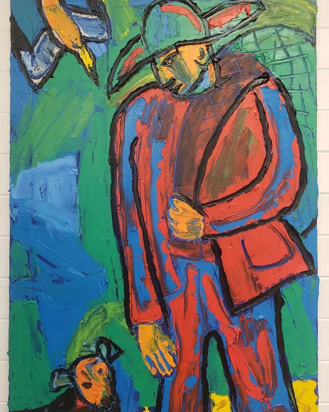 Blasket fisherman with dog and gannet

#irishartist #oiloncanvas #artistsoninstagram #blasketislands #westofireland #dog #gannet #fisherman #impastopainting #paletteknifepainting #abstractart #oilpainting