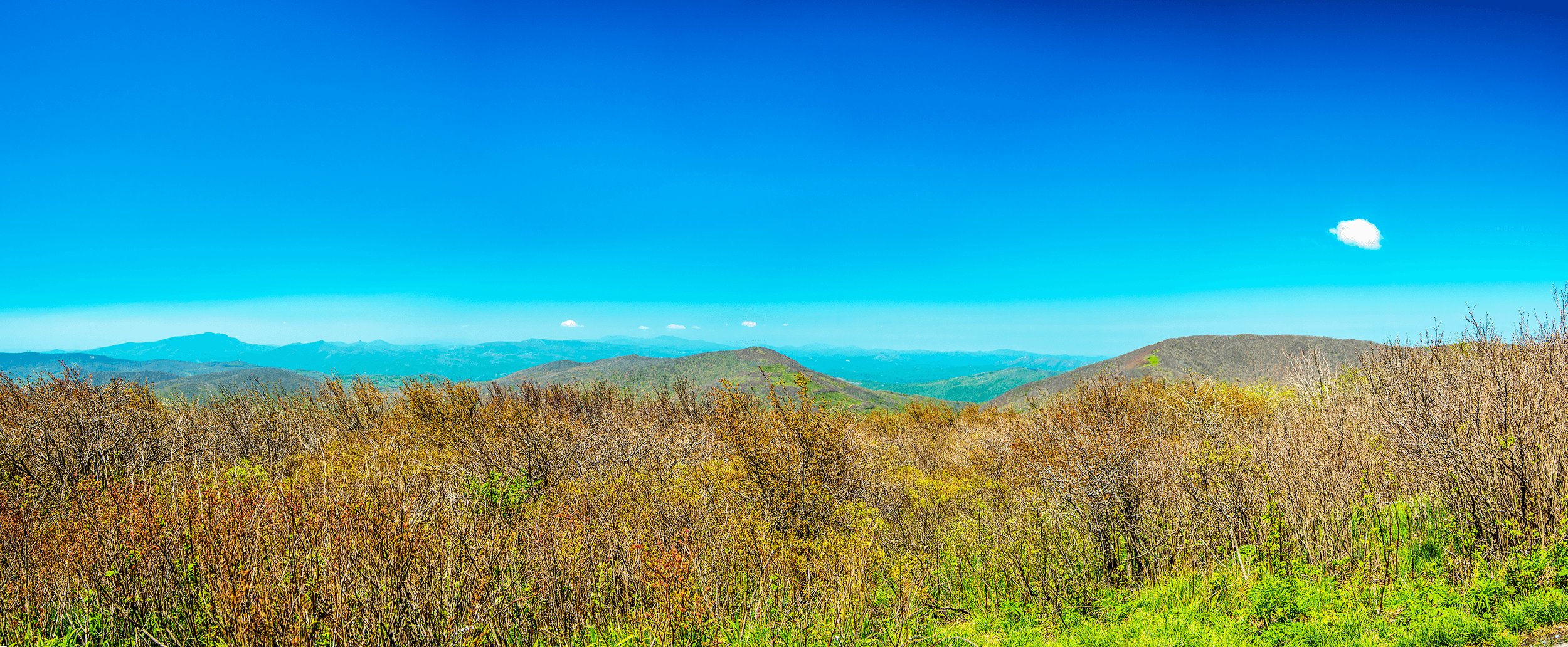 View from the south lookout: In the center of the picture is Rich Mountain with an elevation of 5,372 feet (1,637 meters) and on the right is Snake Mountain (5,560 feet -1,695 meters). On the far left in the distance is Calloway Peak , the highest point of Grandfather Mountain with an elevation of 5,964 feet (1,817 meters).