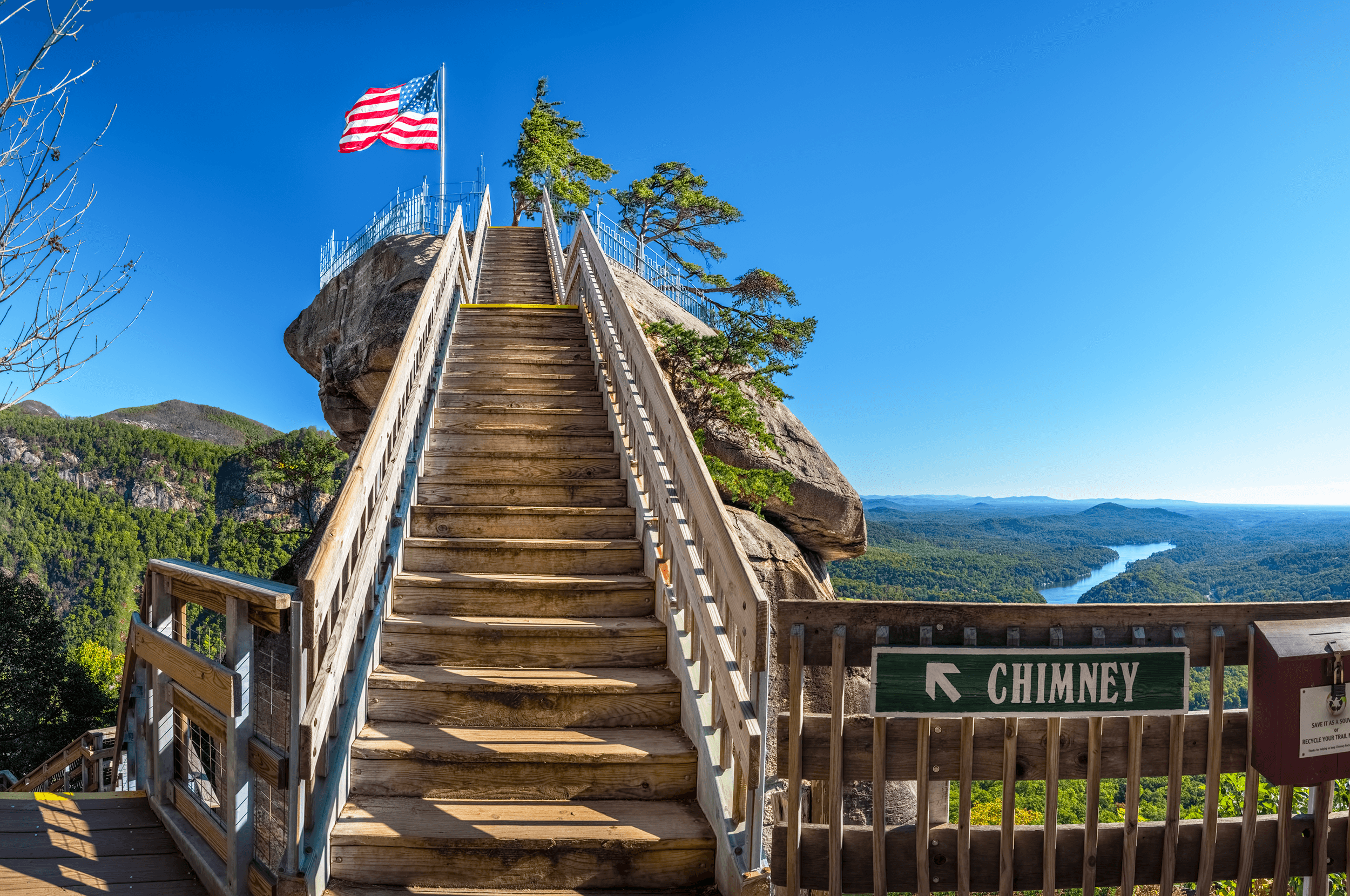 The last few steps to the top of Chimney Rock . Once there, you have not only conquered the 499 steps but also have reached an elevation of 2,280 feet (695 meters), from where you can enjoy incredible views.