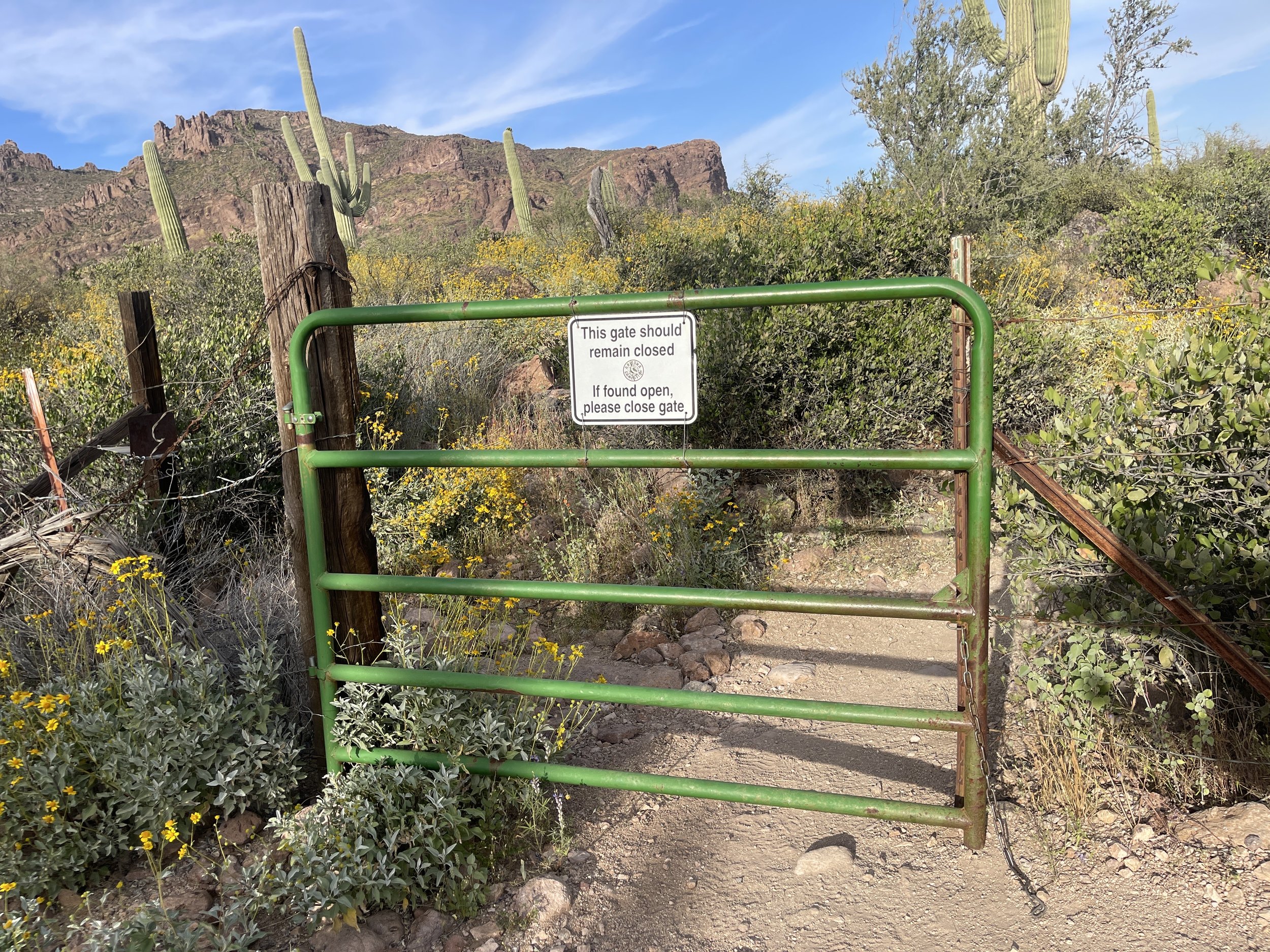 boundary gate between state land and the Superstition Wildernes