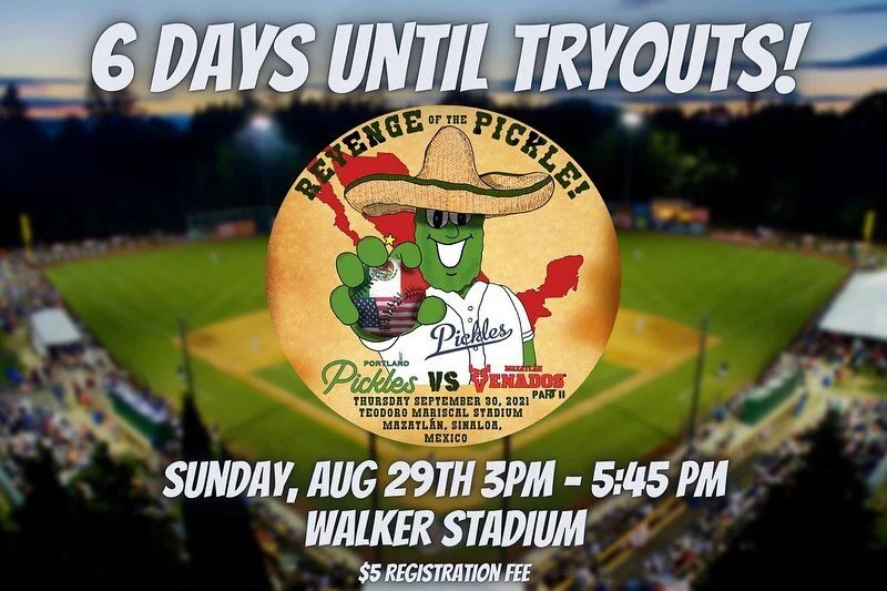 Come tryout to be a Pickle and win a free trip to Mazatlan, Mexico to join the roster when we take on the @venadosbaseball September 30th! Think you have what it takes?     Register in bio!
