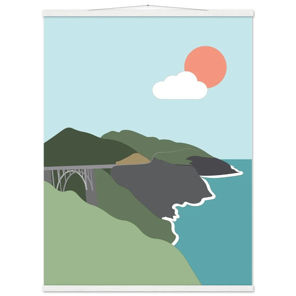 California Coast Poster with Wooden Hanger