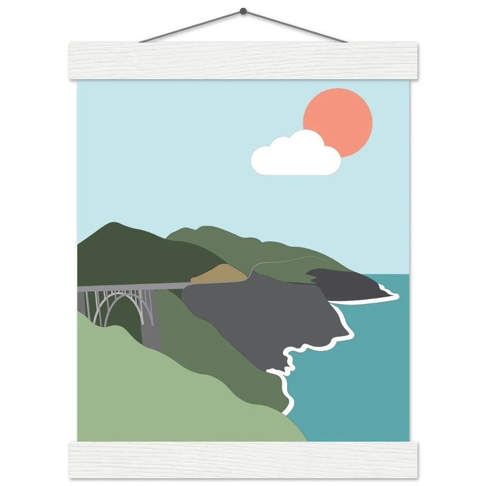 California Coast Poster with Wooden Hanger