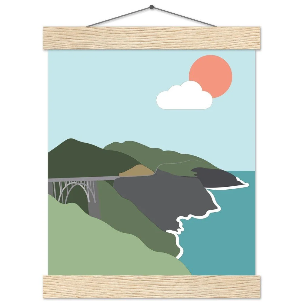 California Coast Poster with Wooden Hanger