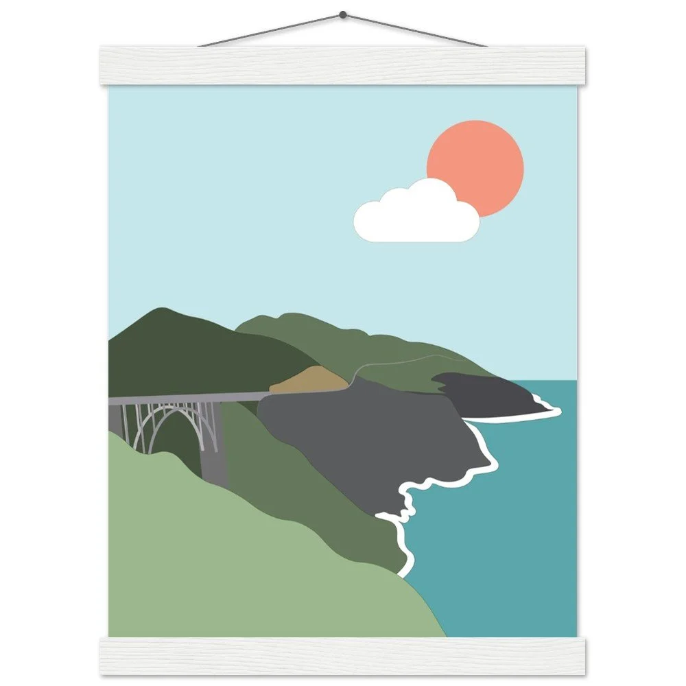 California Coast Poster with Wooden Hanger