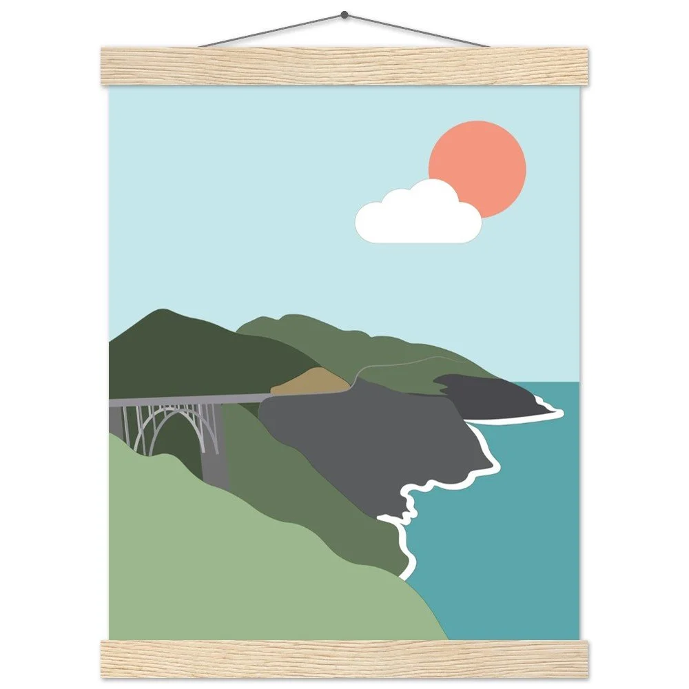 California Coast Poster with Wooden Hanger