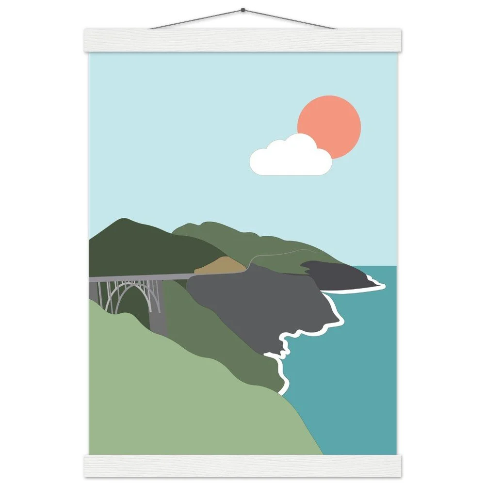 California Coast Poster with Wooden Hanger