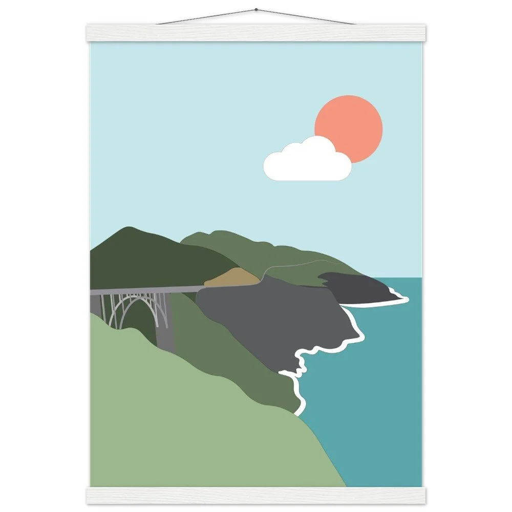 California Coast Poster with Wooden Hanger