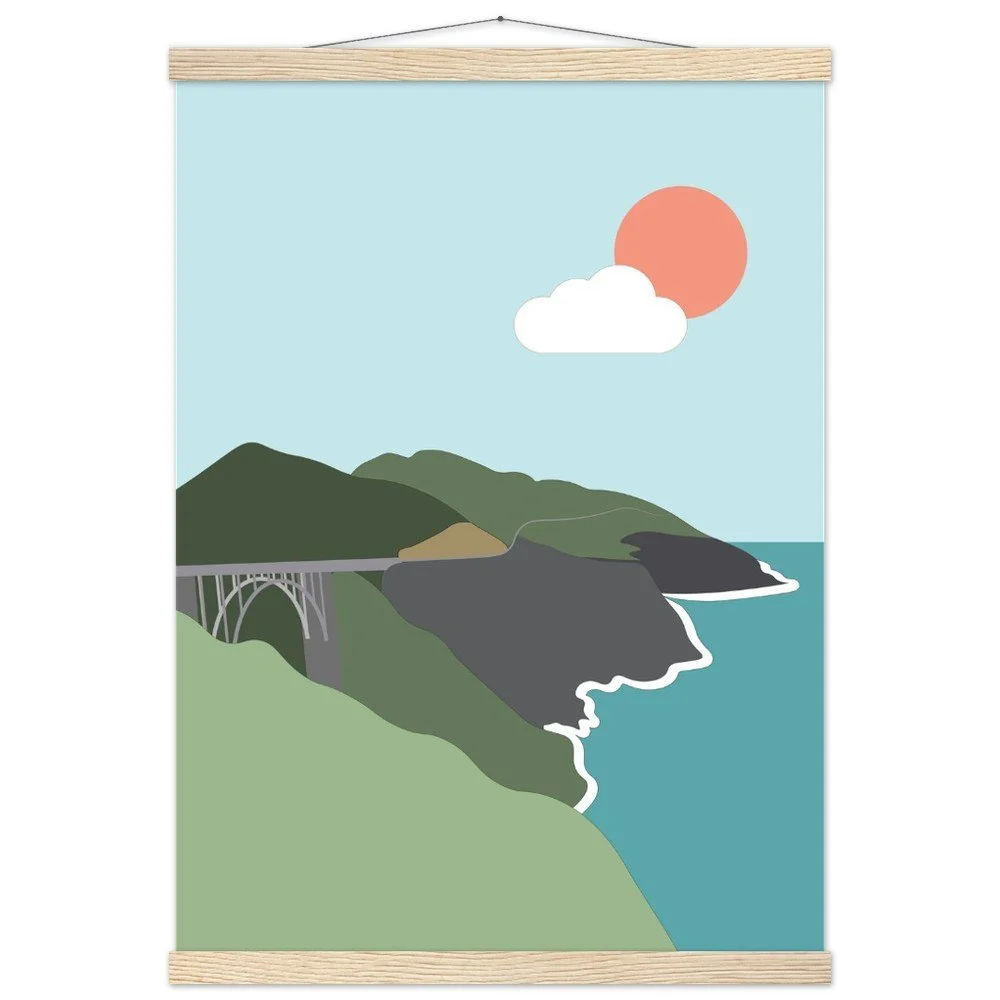 California Coast Poster with Wooden Hanger
