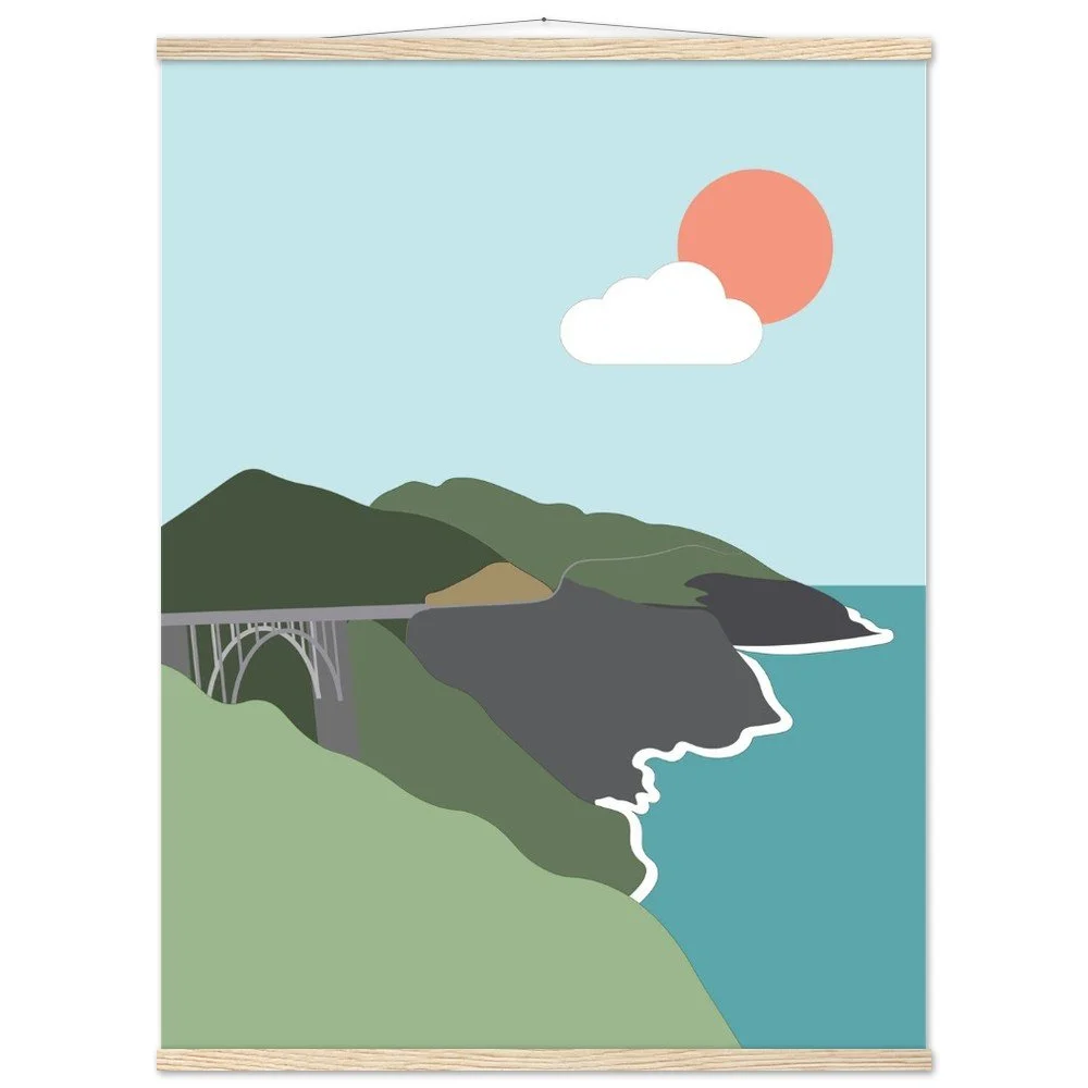 California Coast Poster with Wooden Hanger
