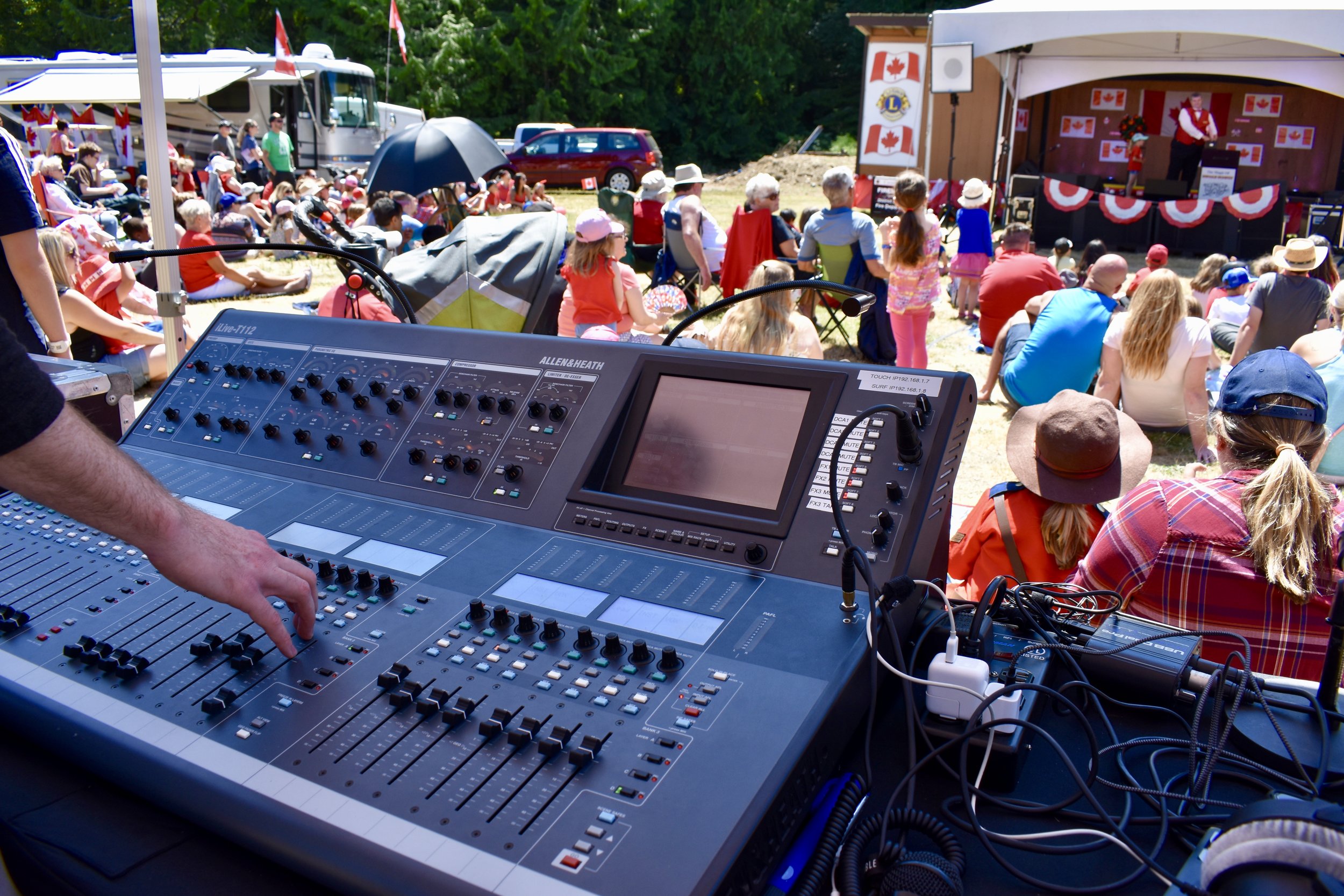 Mixing FOH and Monitors at Sooke Lions Club Canada Day 2019 with my Allen & Heath iLive T112 Mixer