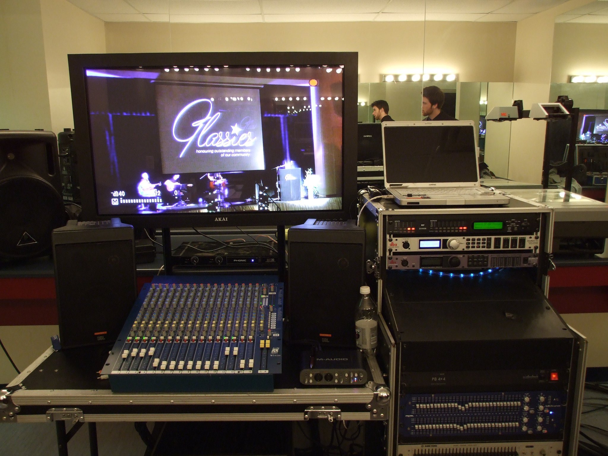 Mixing The Glassies awards show remotely from catering with ELS Pro Audio before digital mixers and iPads were a thing.  2011