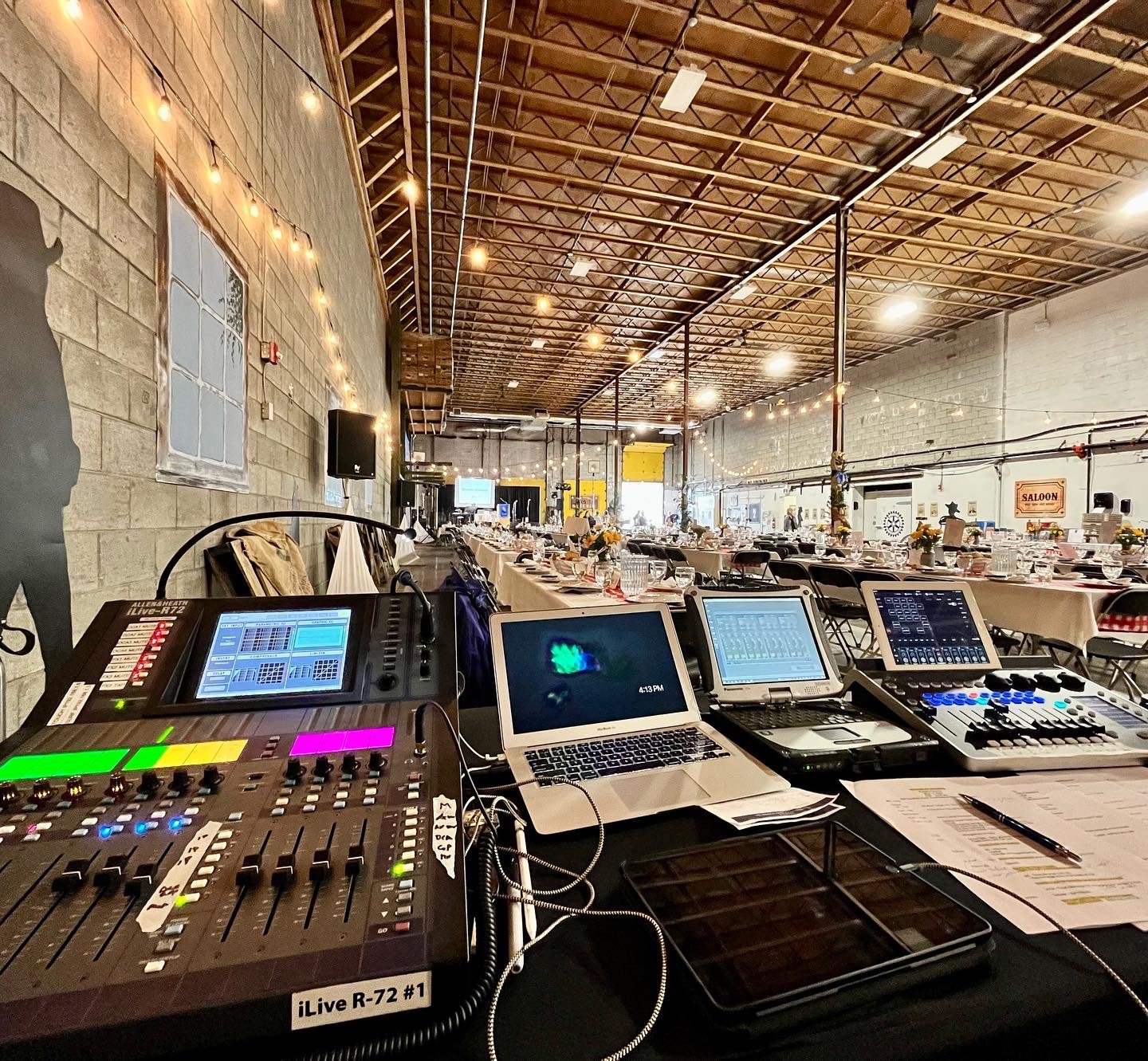 Mixing Position for a Keynote Speaker and Live Band at a fundraiser for The Mustard Seed food rescue distribution centre hosted by the Rotary Club Victoria, 2022