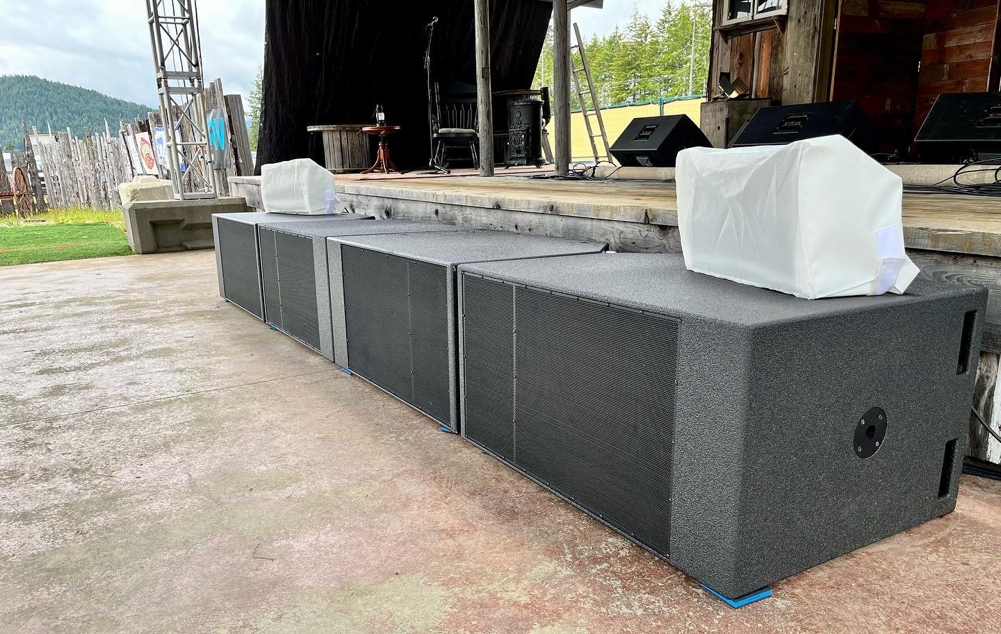 JTR Orbit Shifter Pro folded horn subwoofers and Danley GO2-8CX Lip Fills with weatherproof covers, Cowichan Valley Bluegrass Festival, Laketown Ranch Lake Cowichan 2022