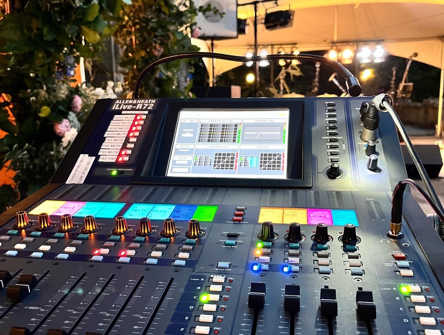 Allen & Heath iLive R72 Mixer ready to mix Ten Souljers performing live at a private wedding at Hatley Castle Victoria, 2022